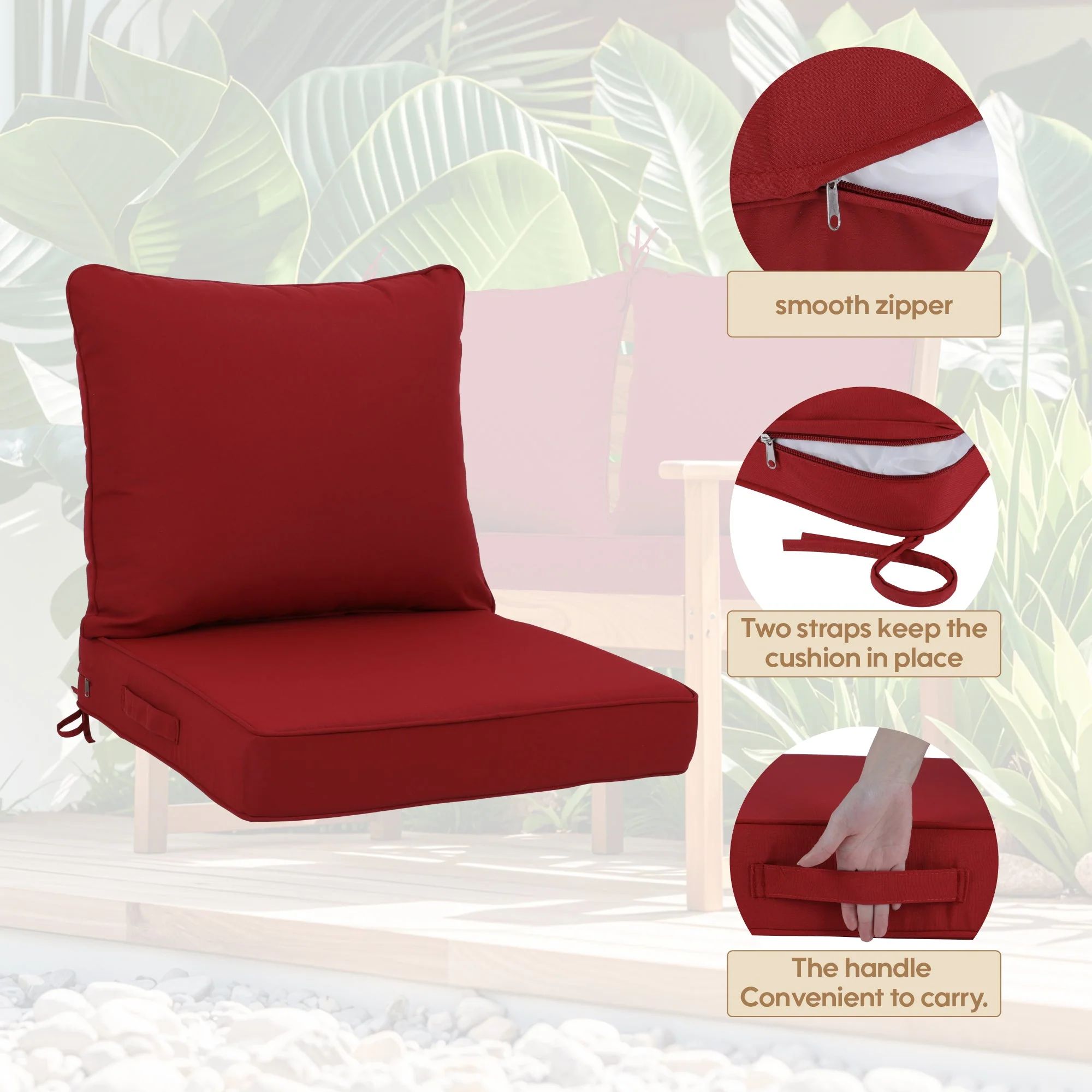 24x24 Inch Outdoor Deep Seat Cushion Set - Red - Image 3