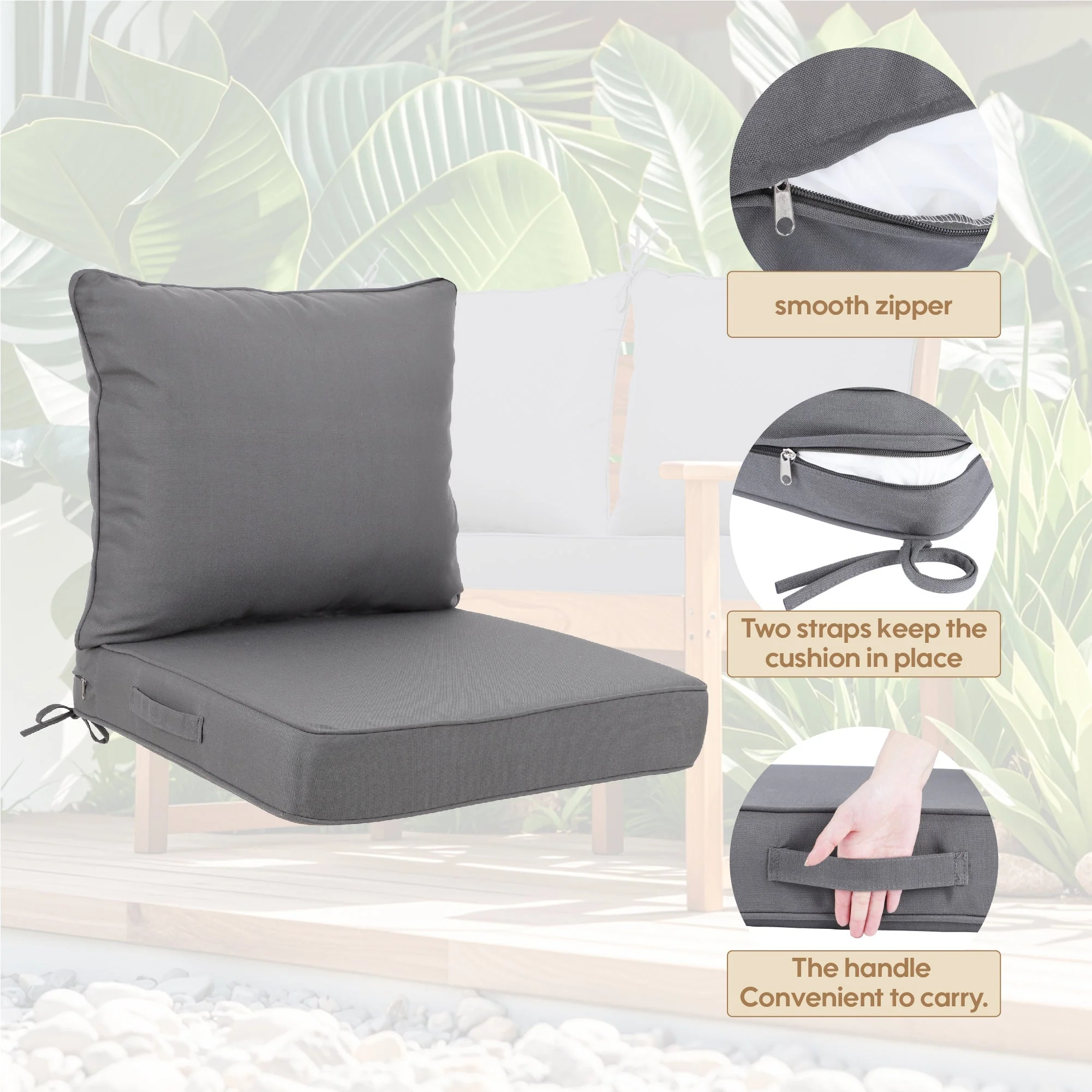 24x24 Inch Outdoor Deep Seat Cushion Set - Waterproof Fade-Resistant Patio Furniture Cushions - Image 3