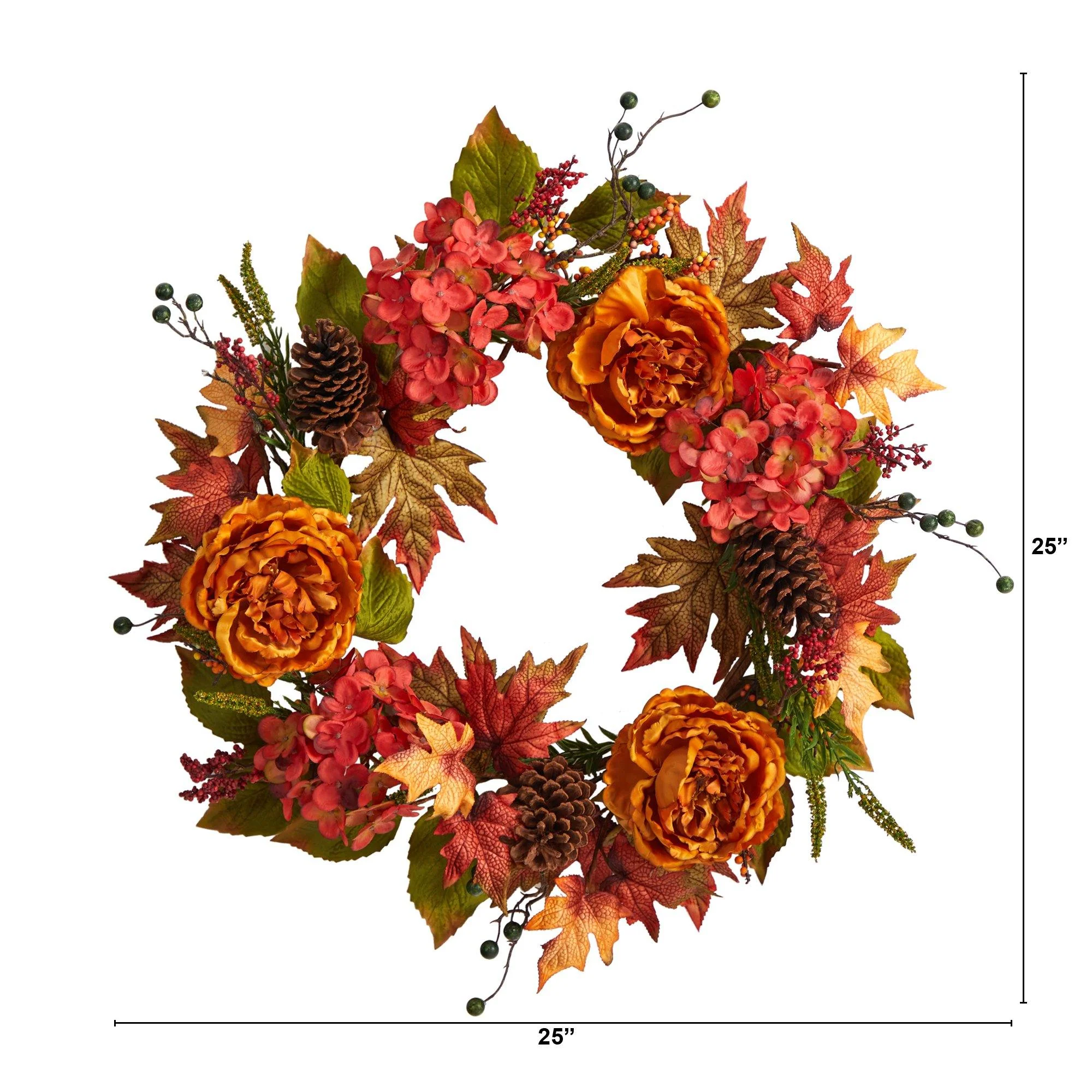 25” Fall Ranunculus, Hydrangea and Berries Autumn Artificial Wreath - Image 4