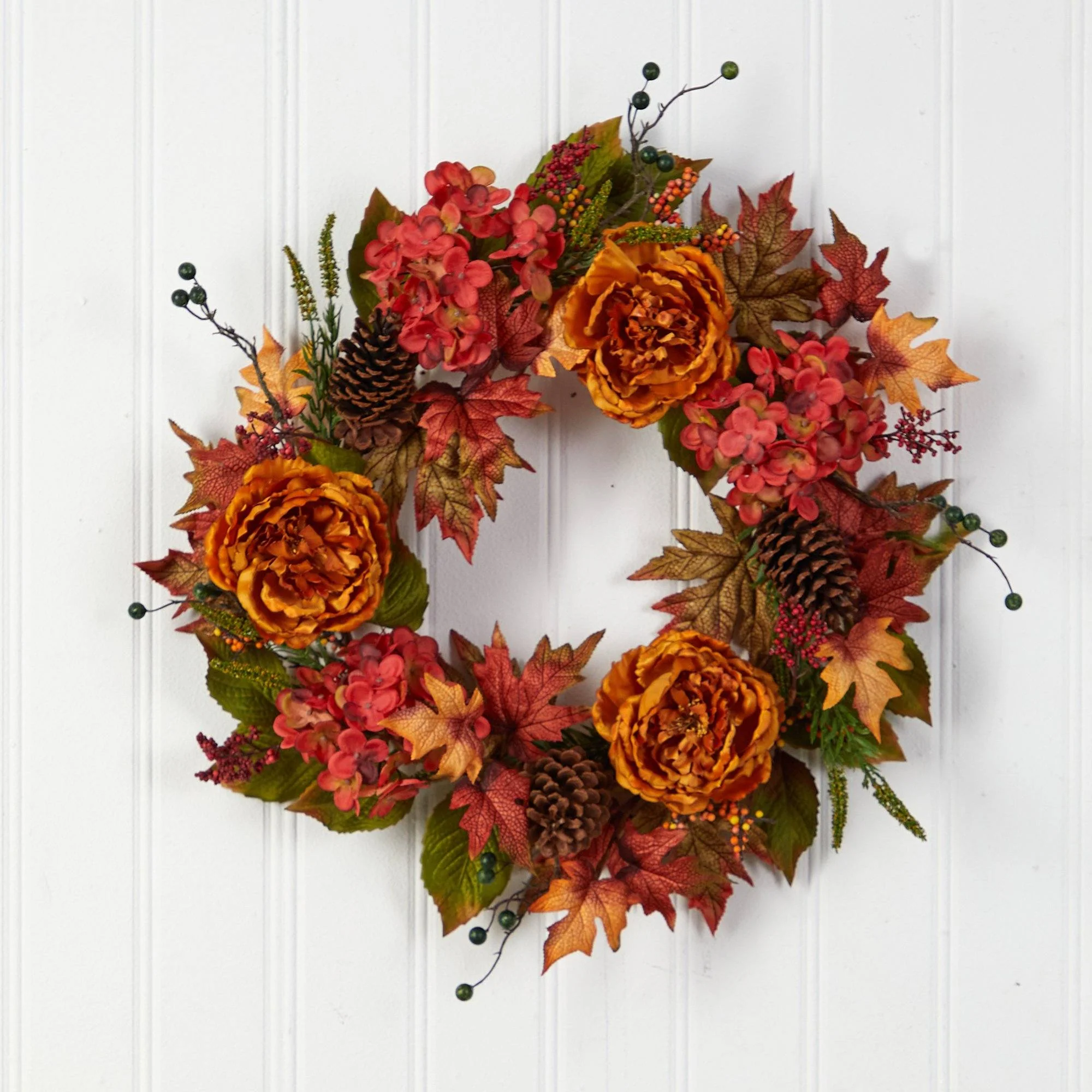 25” Fall Ranunculus, Hydrangea and Berries Autumn Artificial Wreath - Image 5