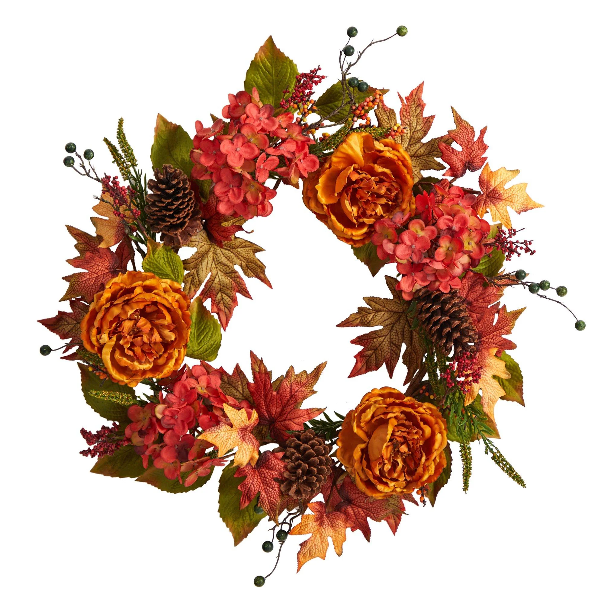 25” Fall Ranunculus, Hydrangea and Berries Autumn Artificial Wreath - Image 6