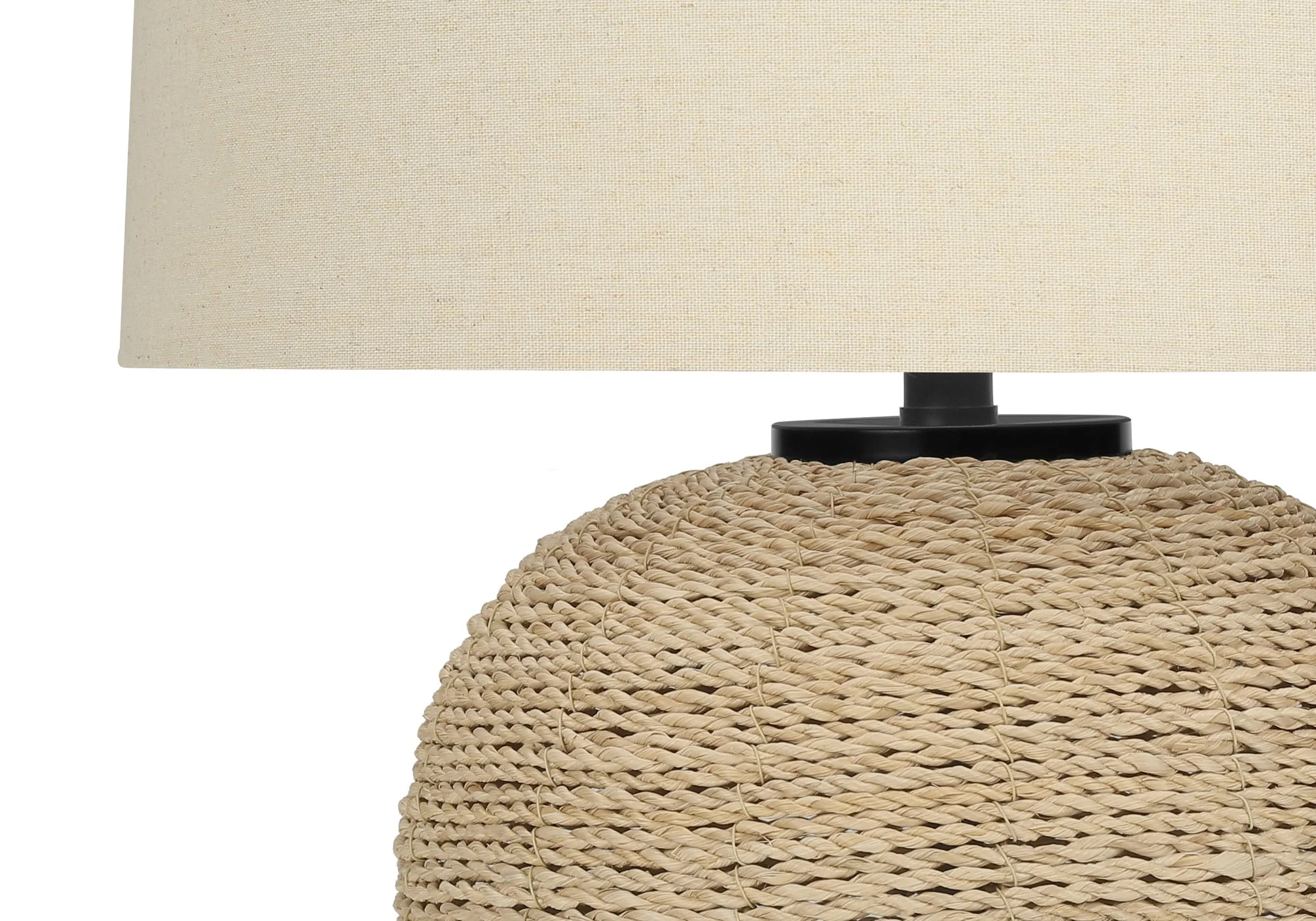 25" Table Lamp with Rattan Base and Linen Drum Shade - Image 4