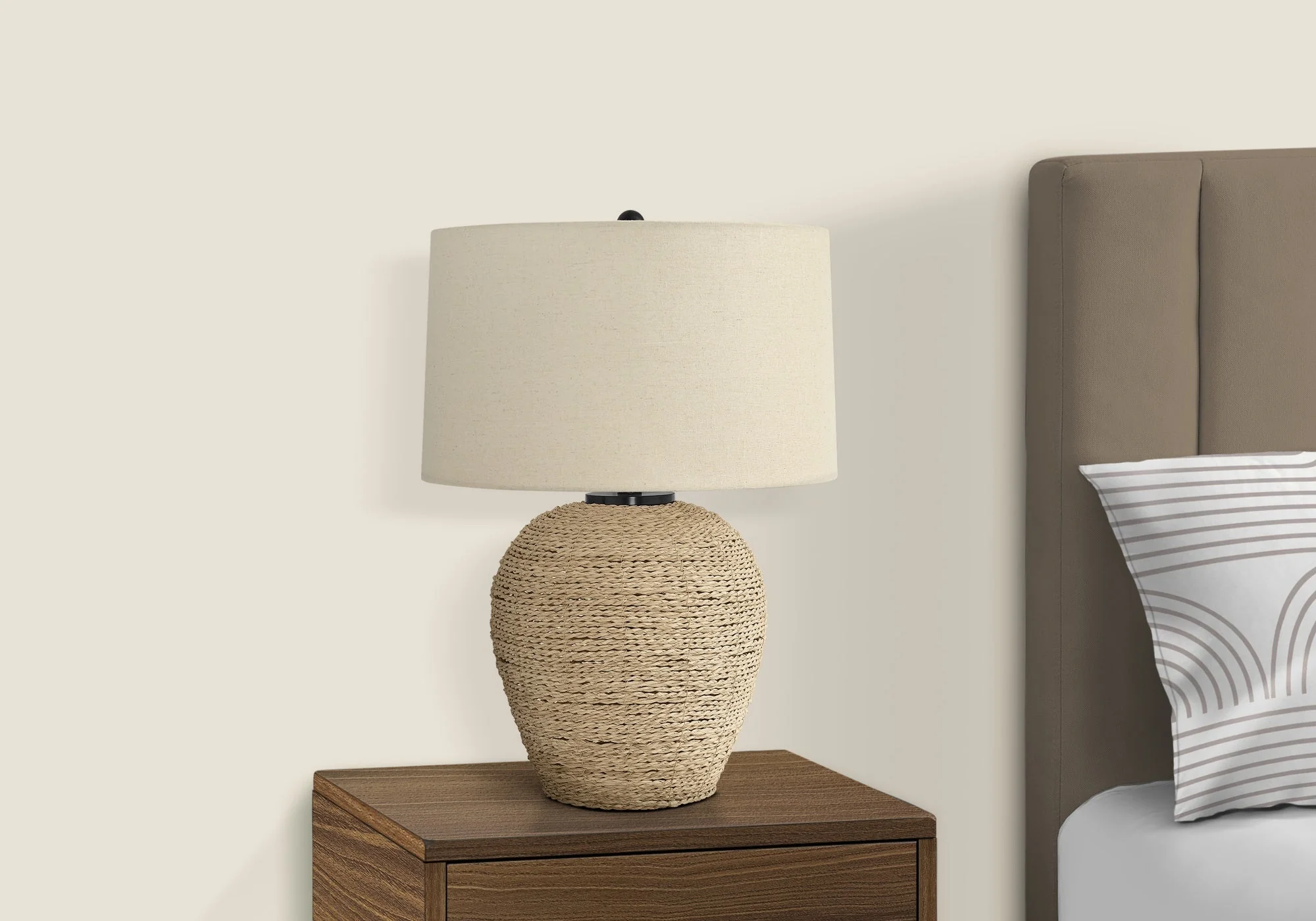 25" Table Lamp with Rattan Base and Linen Drum Shade - Image 6