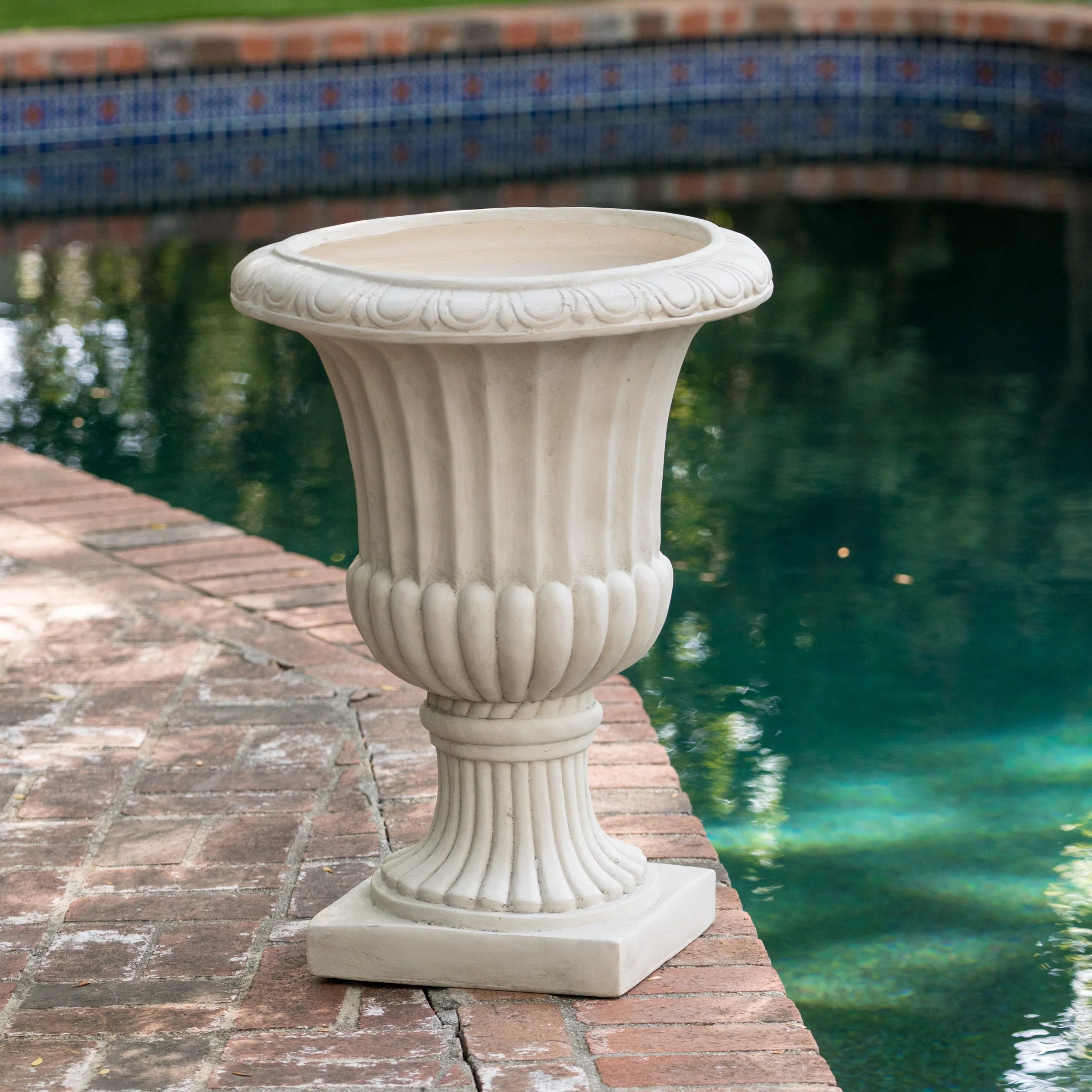 26.5' H Classic Antique White Italian MGO Urn Planter - Image 4