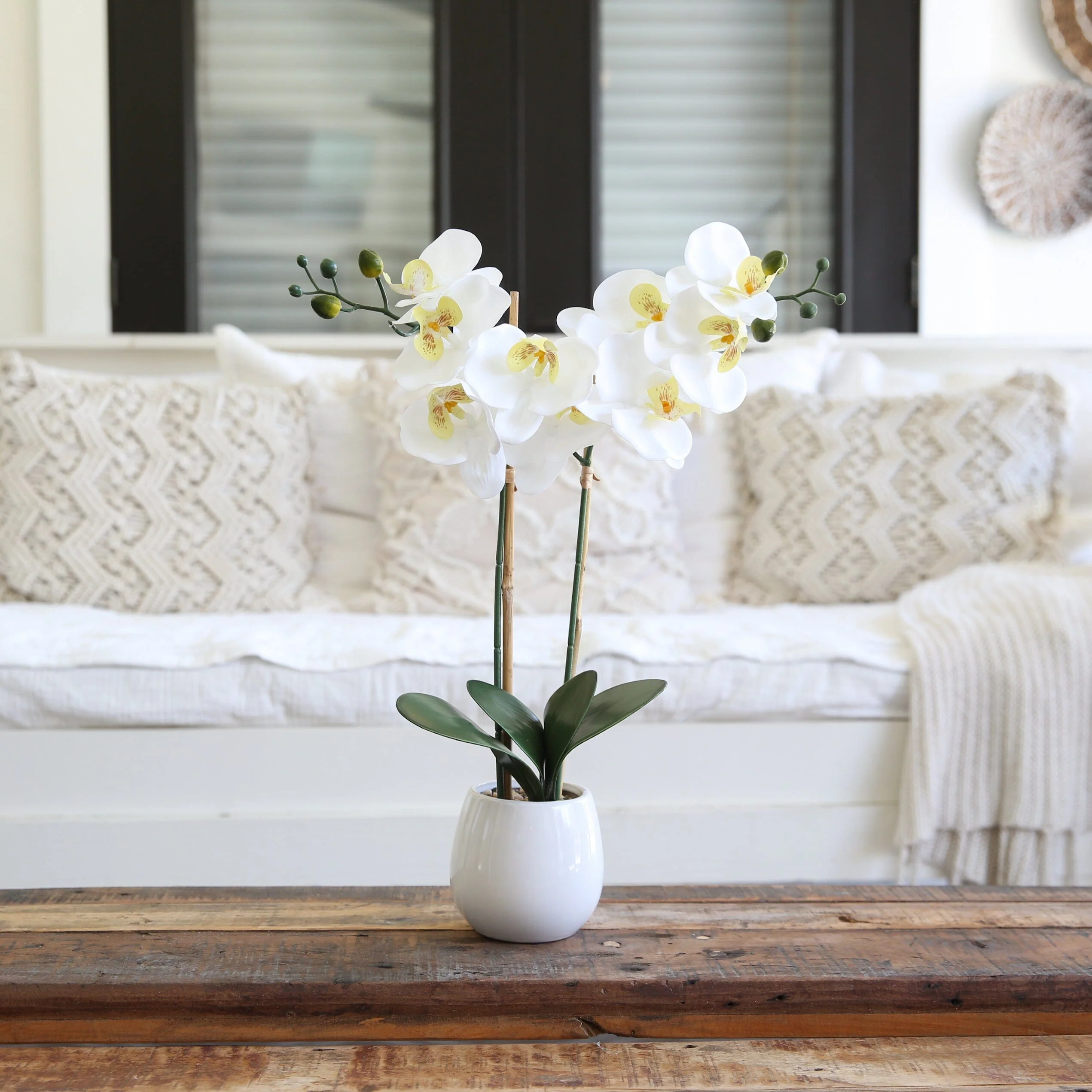 26” Artificial Real to Touch Double Orchid Phalaenopsis with Decorative Vase - Image 2