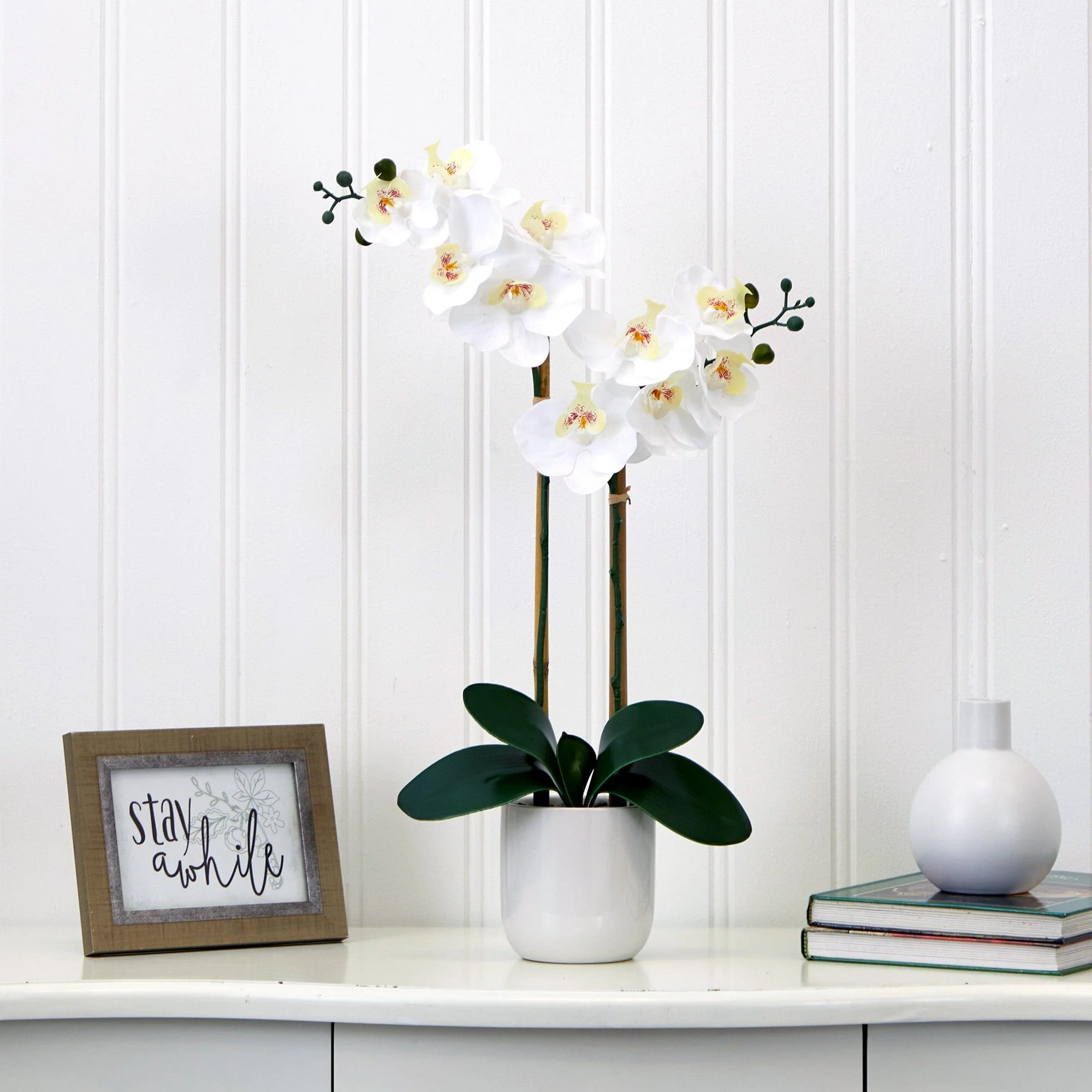 26” Artificial Real to Touch Double Orchid Phalaenopsis with Decorative Vase - Image 4