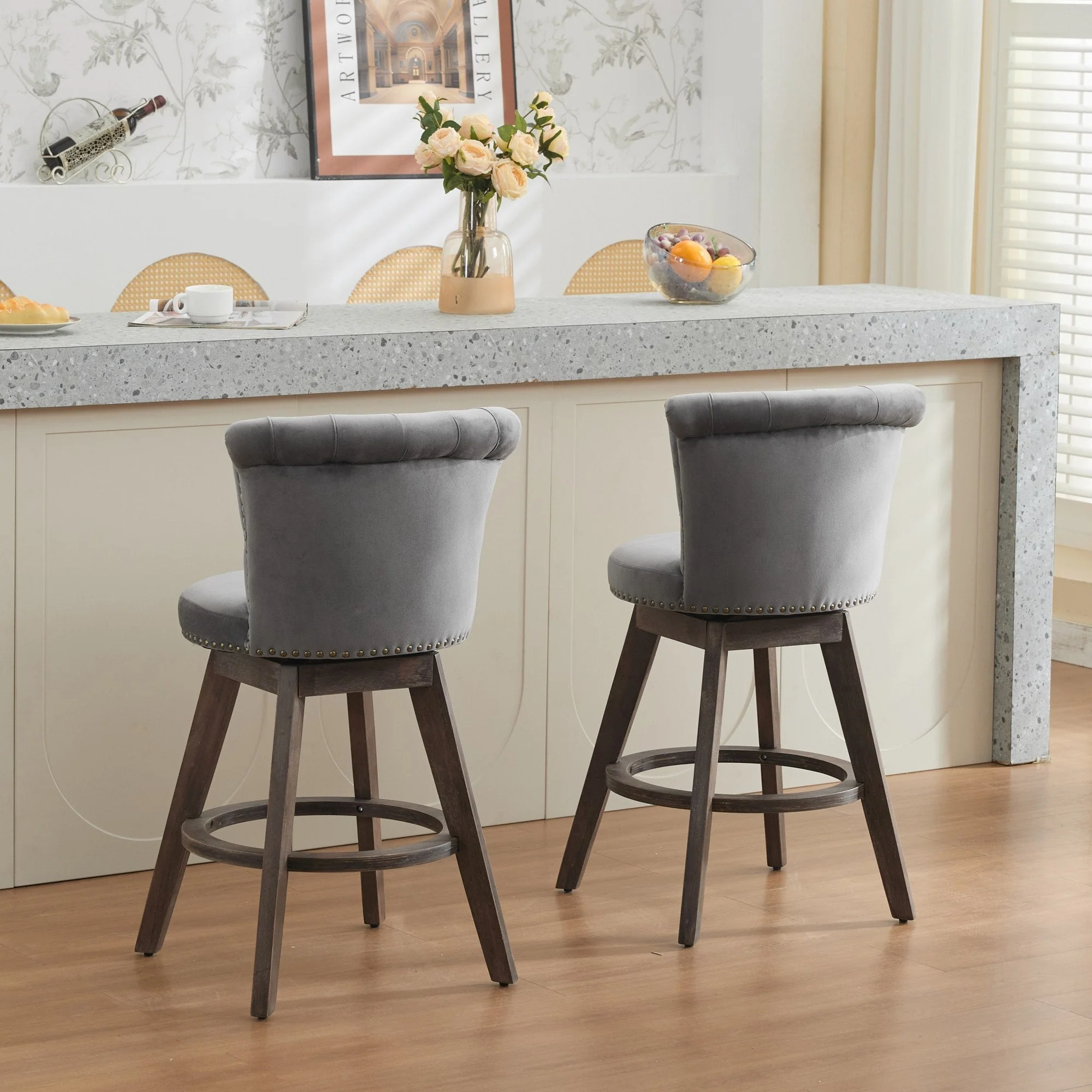 26" Counter Height Bar Stools Set of 2 with 360° Swivel and Velvet Upholstery - Image 18