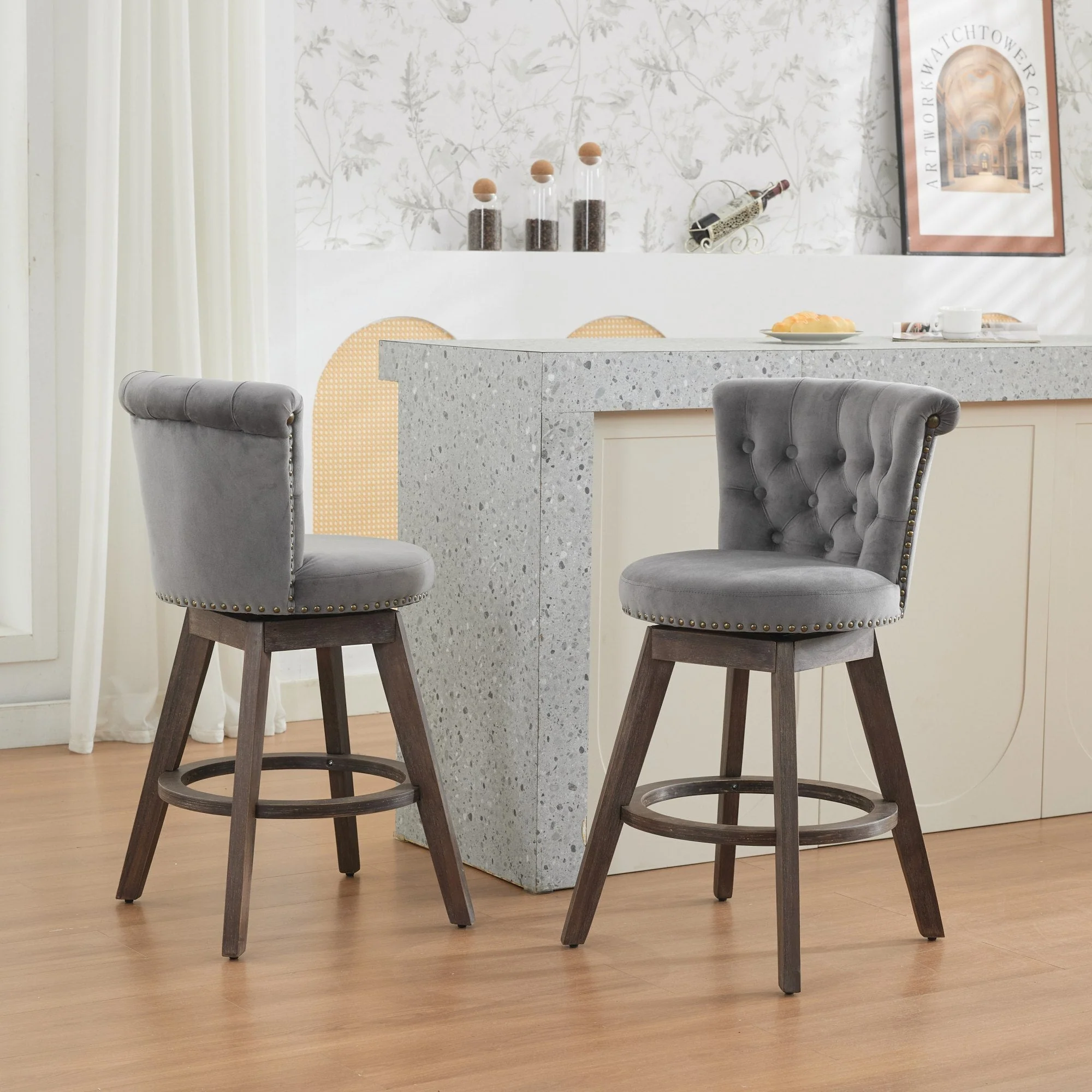 26" Counter Height Bar Stools Set of 2 with 360° Swivel and Velvet Upholstery - Image 19