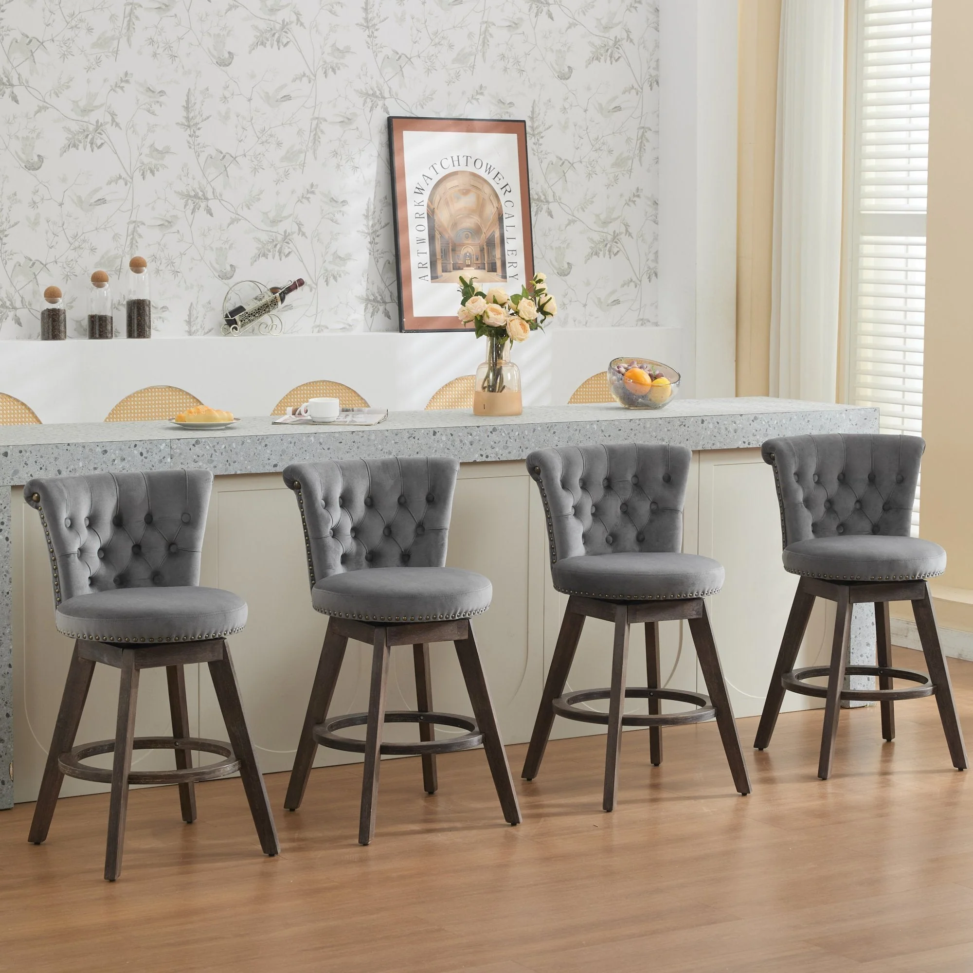 26" Counter Height Bar Stools Set of 2 with 360° Swivel and Velvet Upholstery - Image 21