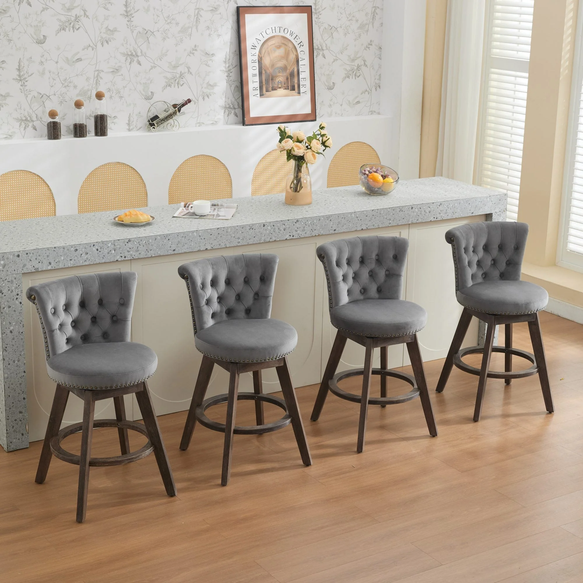 26" Counter Height Bar Stools Set of 2 with 360° Swivel and Velvet Upholstery - Image 22