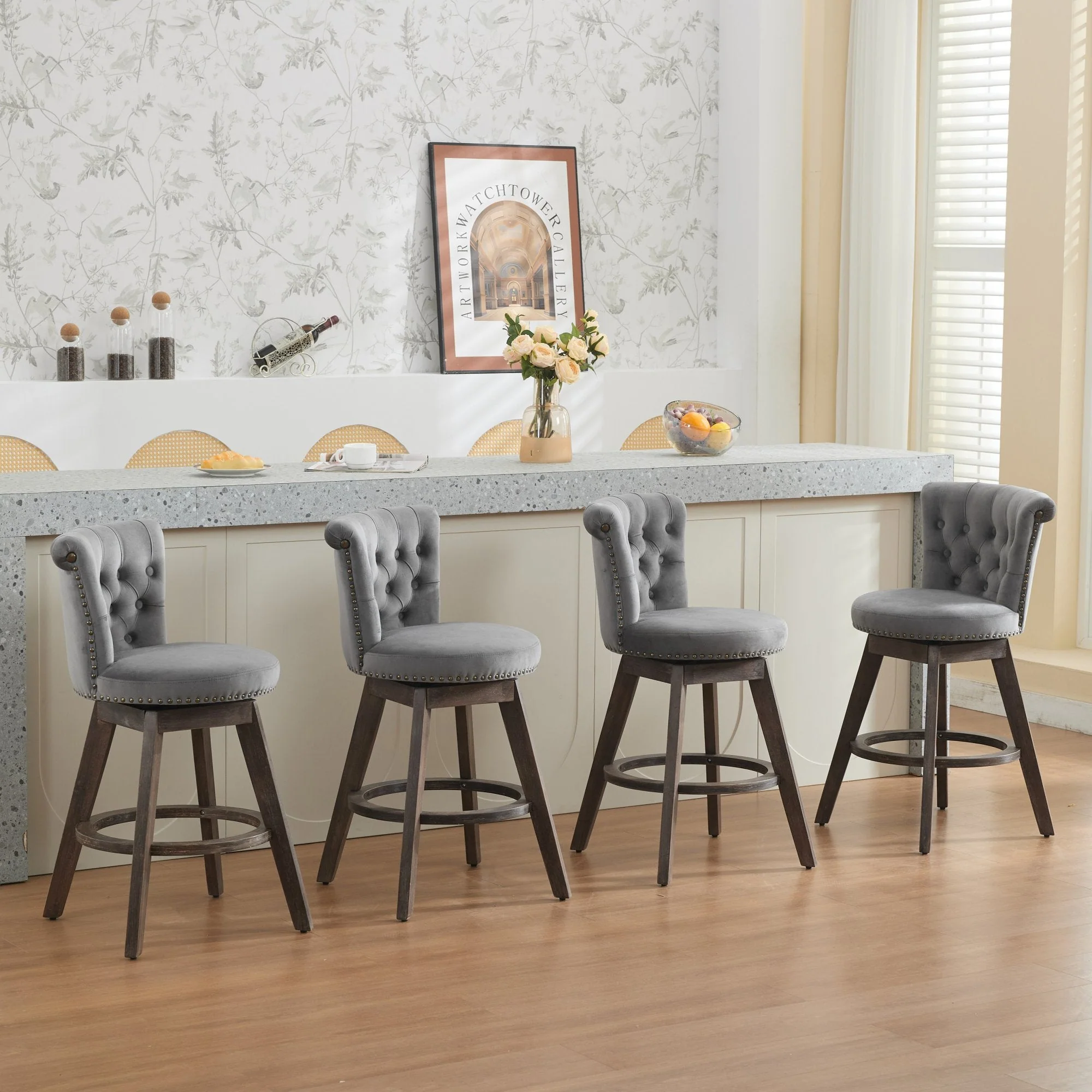 26" Counter Height Bar Stools Set of 2 with 360° Swivel and Velvet Upholstery - Image 23