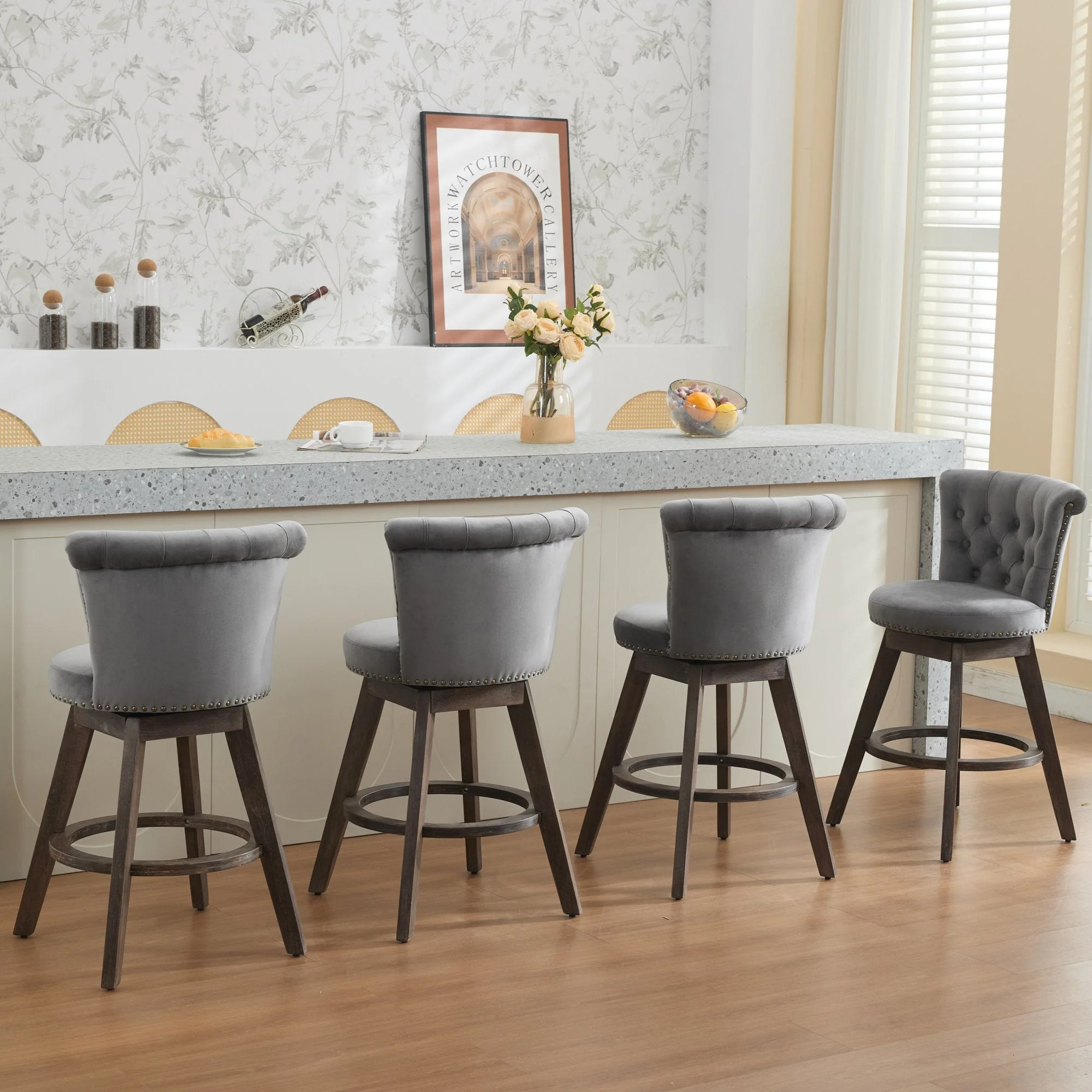 26" Counter Height Bar Stools Set of 2 with 360° Swivel and Velvet Upholstery - Image 24