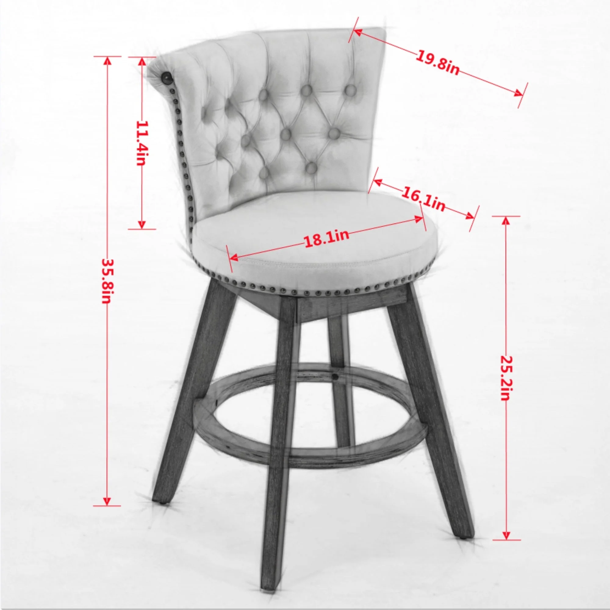 26" Counter Height Bar Stools Set of 2 with 360° Swivel and Velvet Upholstery - Image 8