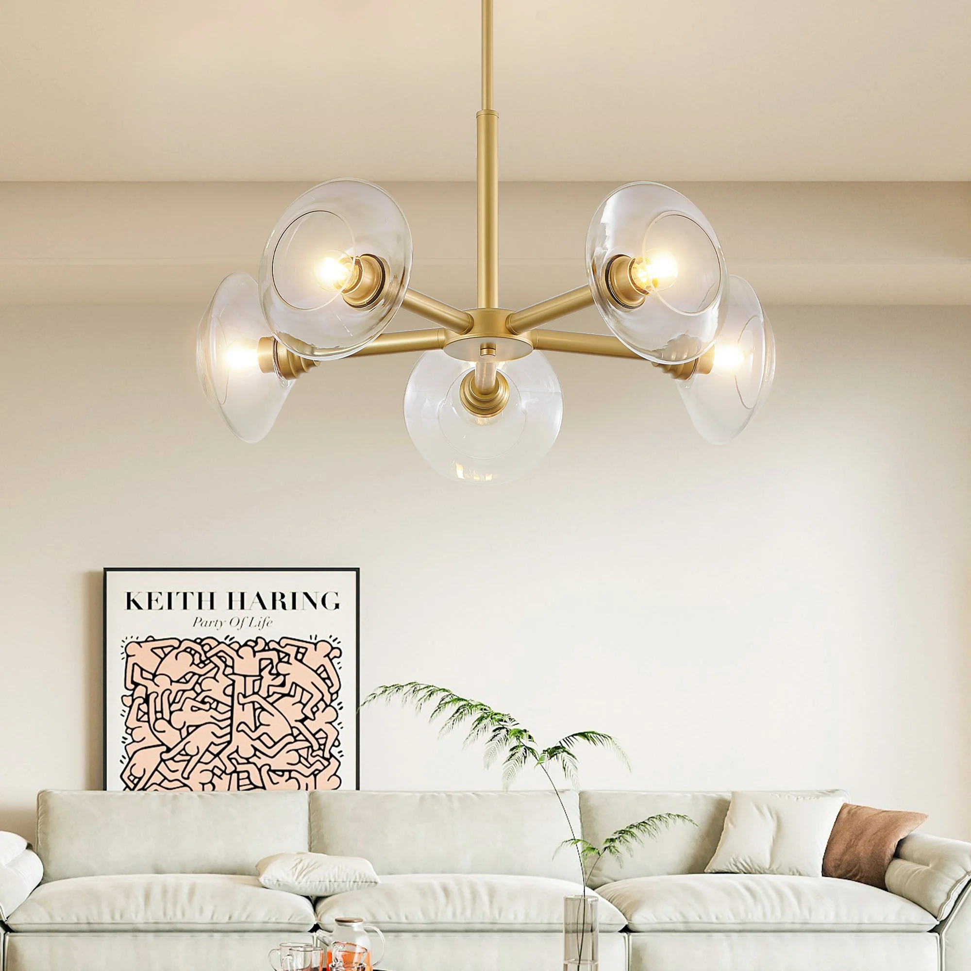 26" Modern Gold 5-Light Sputnik Chandelier with Clear Glass Shades - Image 2