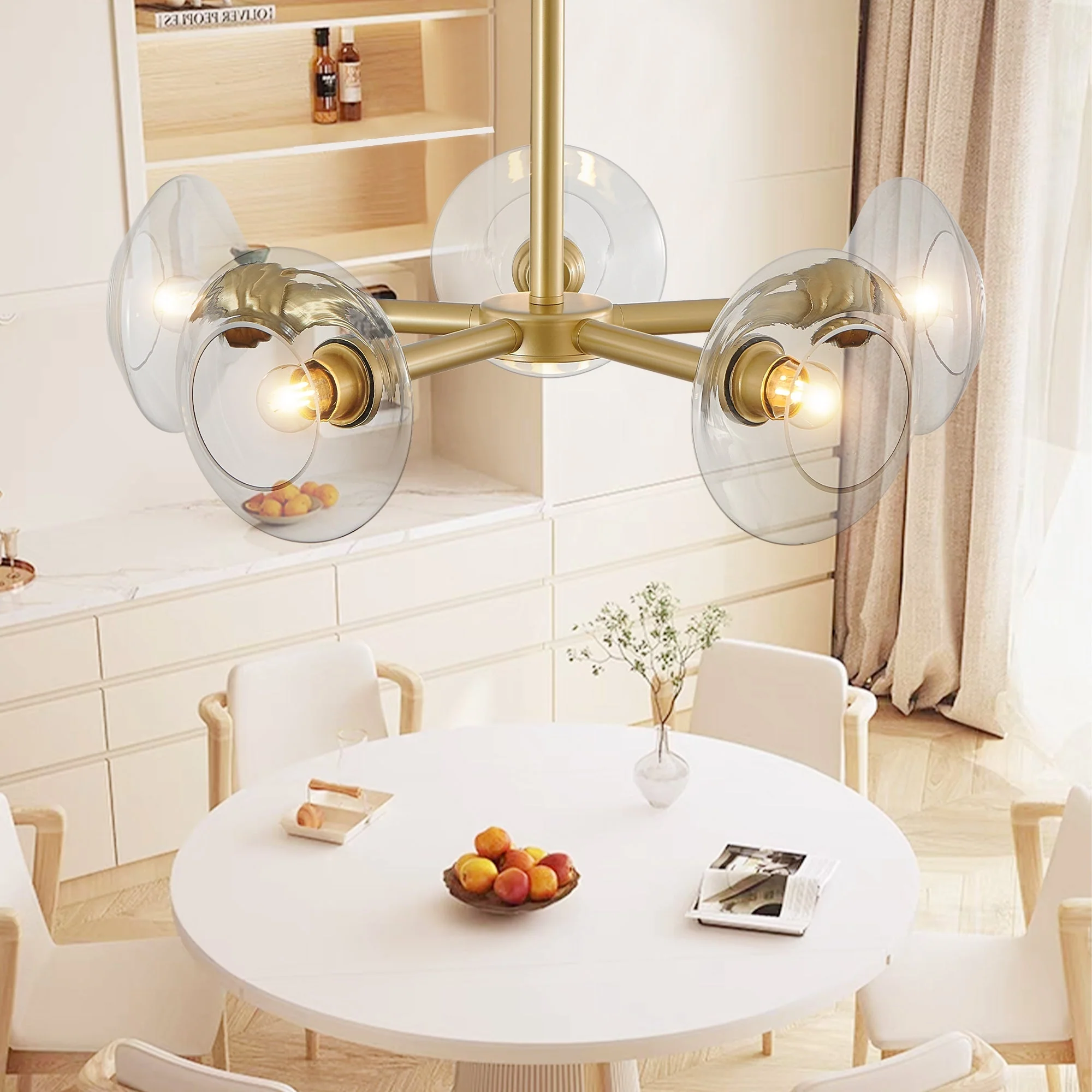 26" Modern Gold 5-Light Sputnik Chandelier with Clear Glass Shades - Image 3