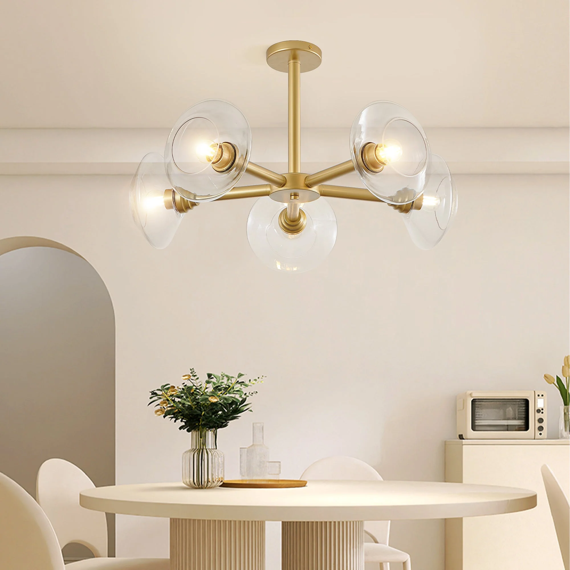 26" Modern Gold 5-Light Sputnik Chandelier with Clear Glass Shades - Image 4