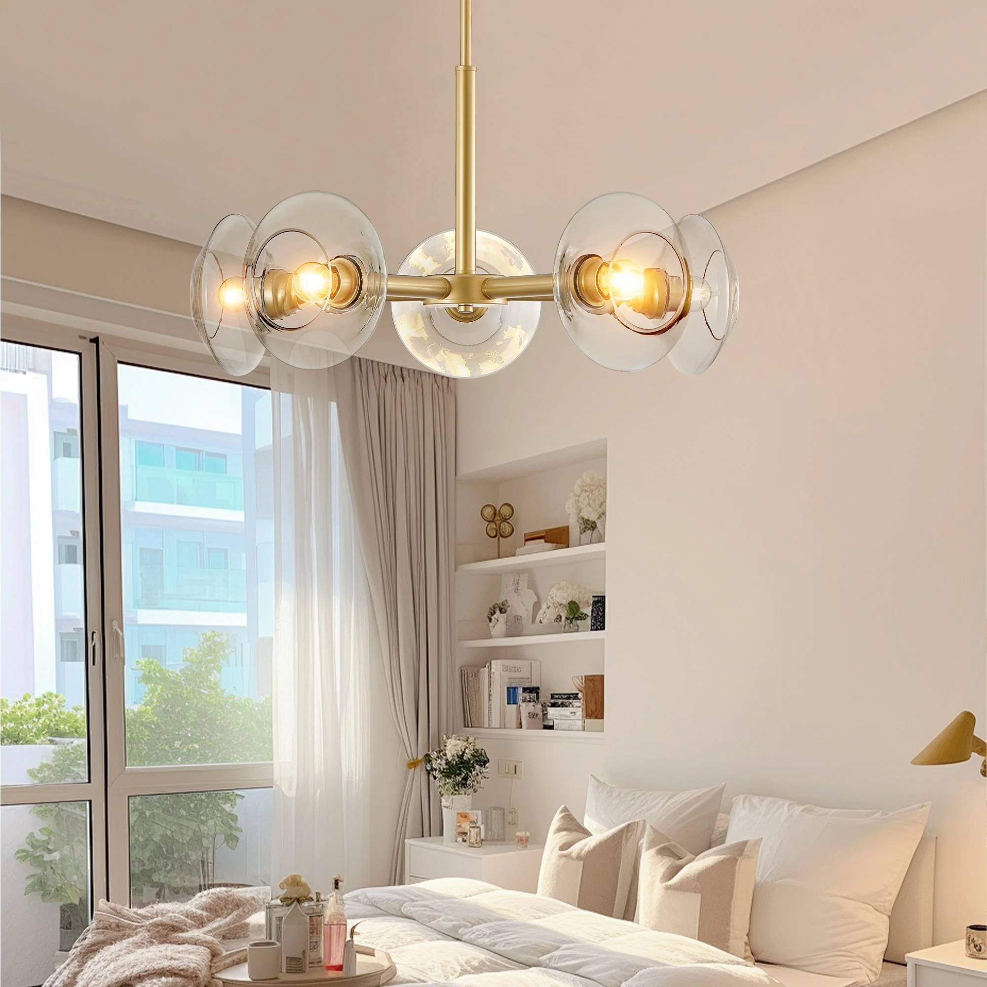 26" Modern Gold 5-Light Sputnik Chandelier with Clear Glass Shades - Image 5