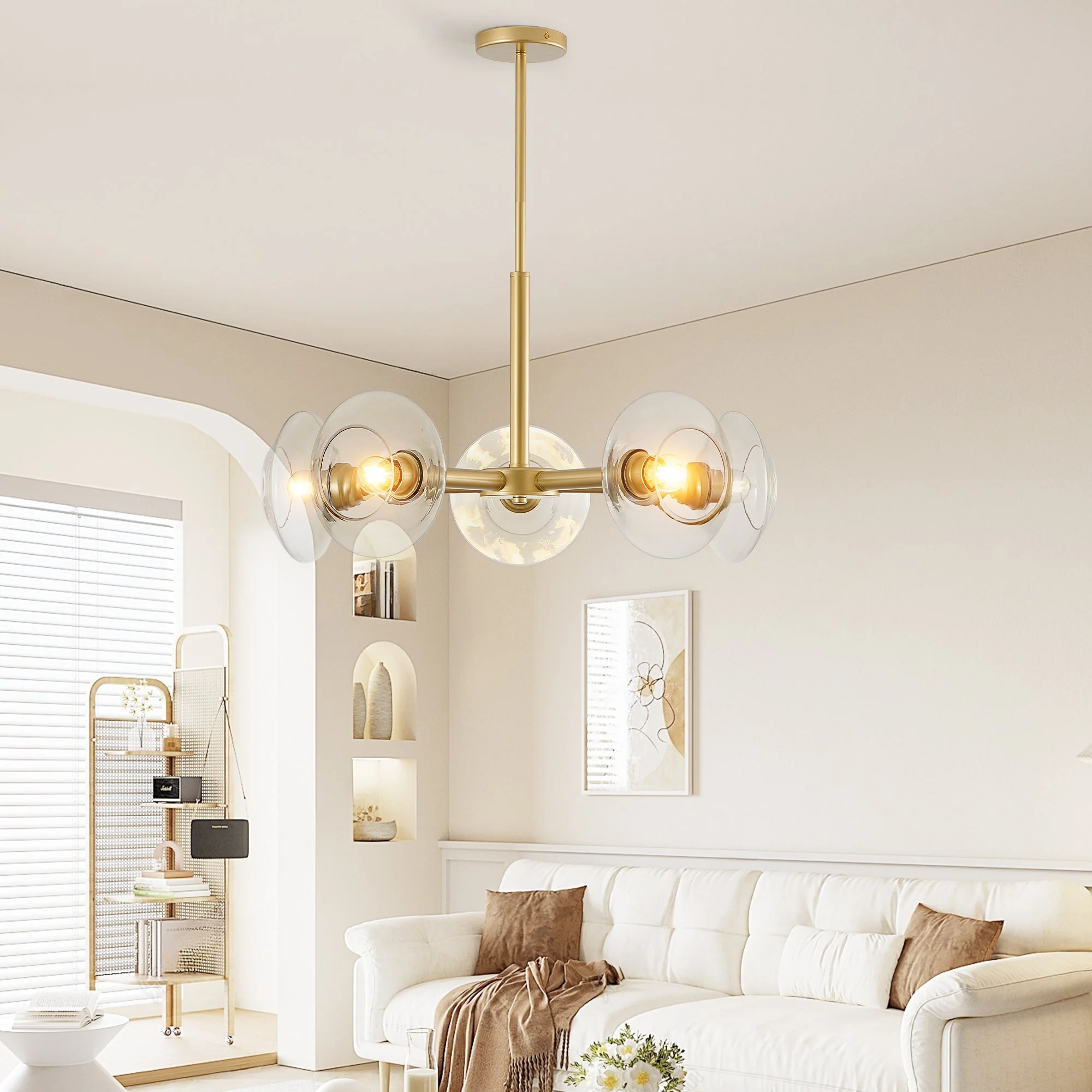26" Modern Gold 5-Light Sputnik Chandelier with Clear Glass Shades - Image 6