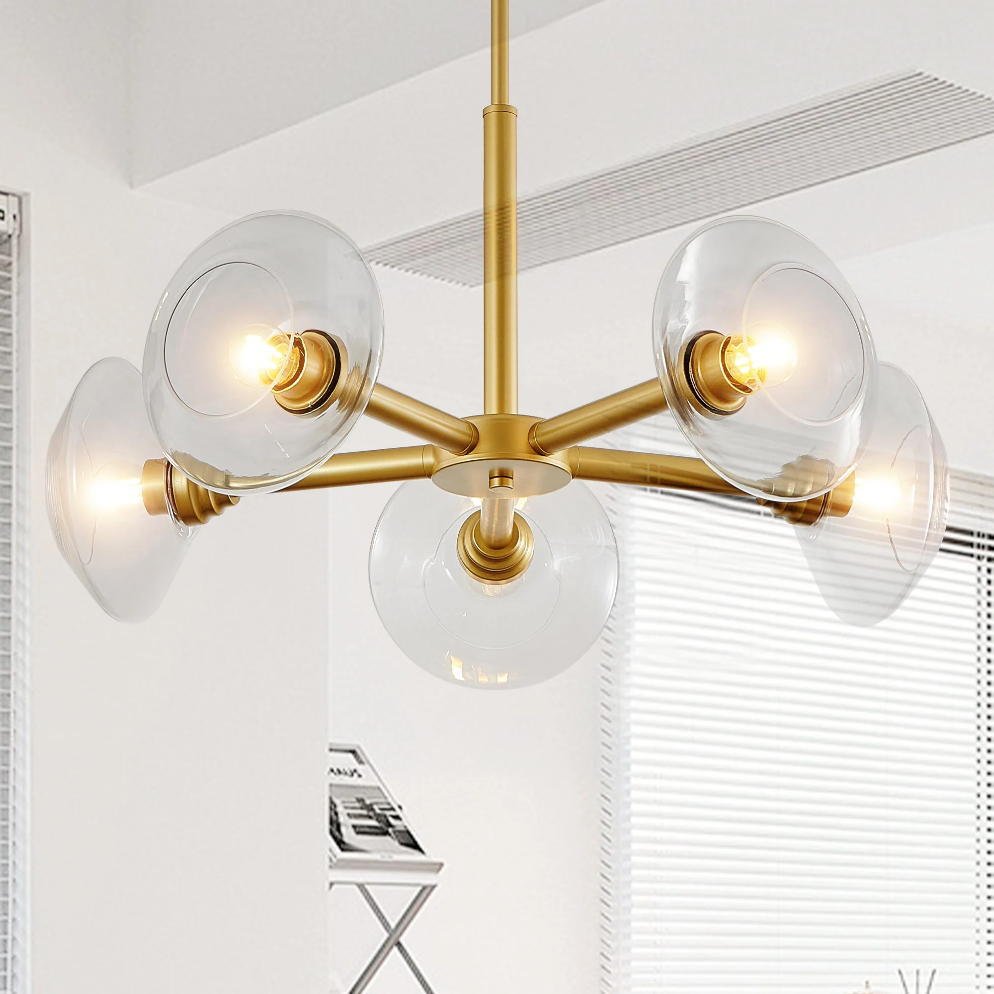 26" Modern Gold 5-Light Sputnik Chandelier with Clear Glass Shades - Image 7
