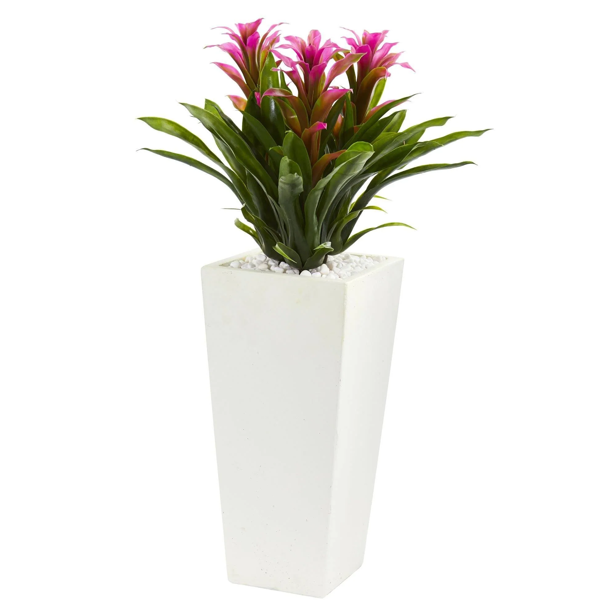 26” Triple Bromeliad Plant in White Tower Planter - Image 2