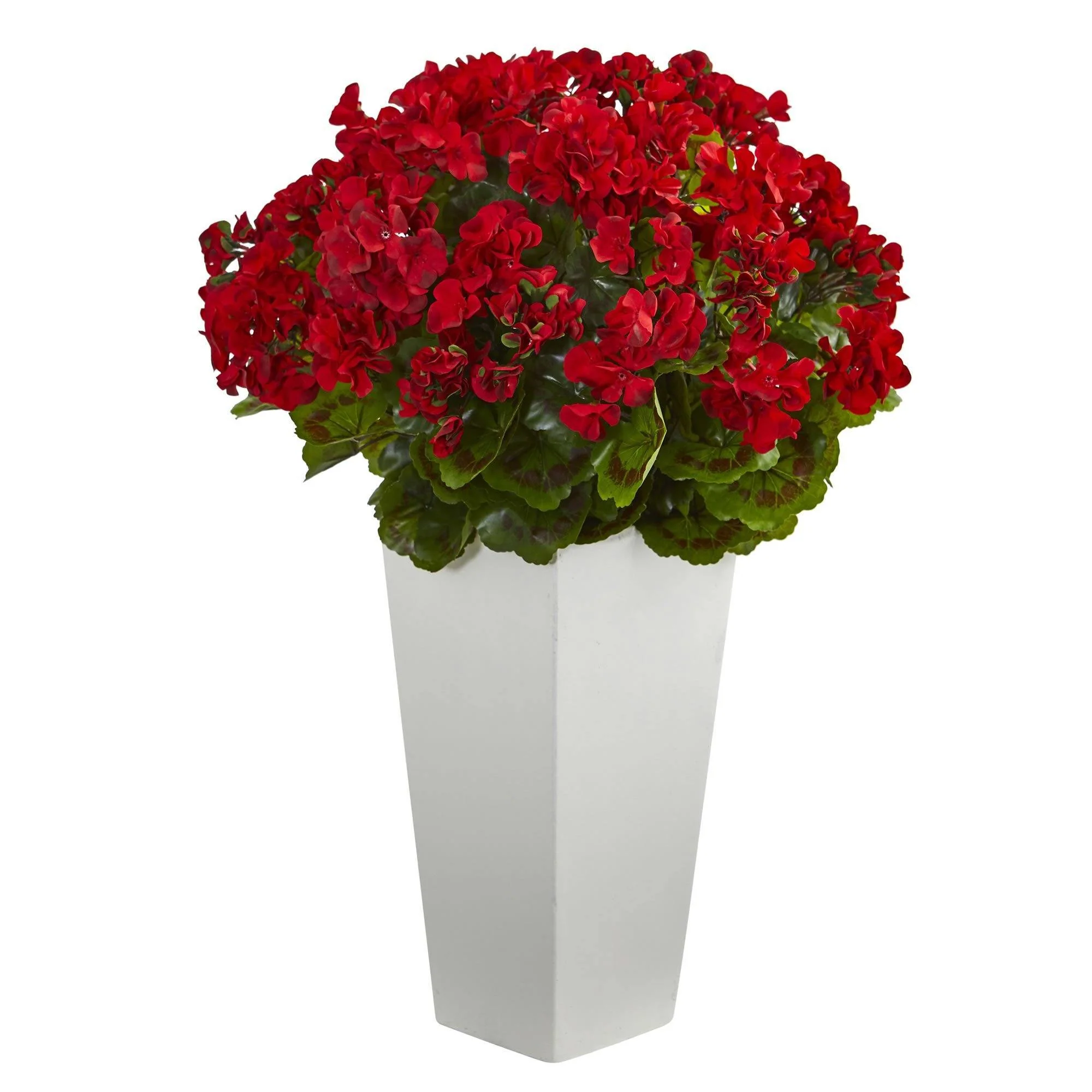 27” Geranium Artificial Plant in White Planter UV Resistant (Indoor/Outdoor) - Image 3