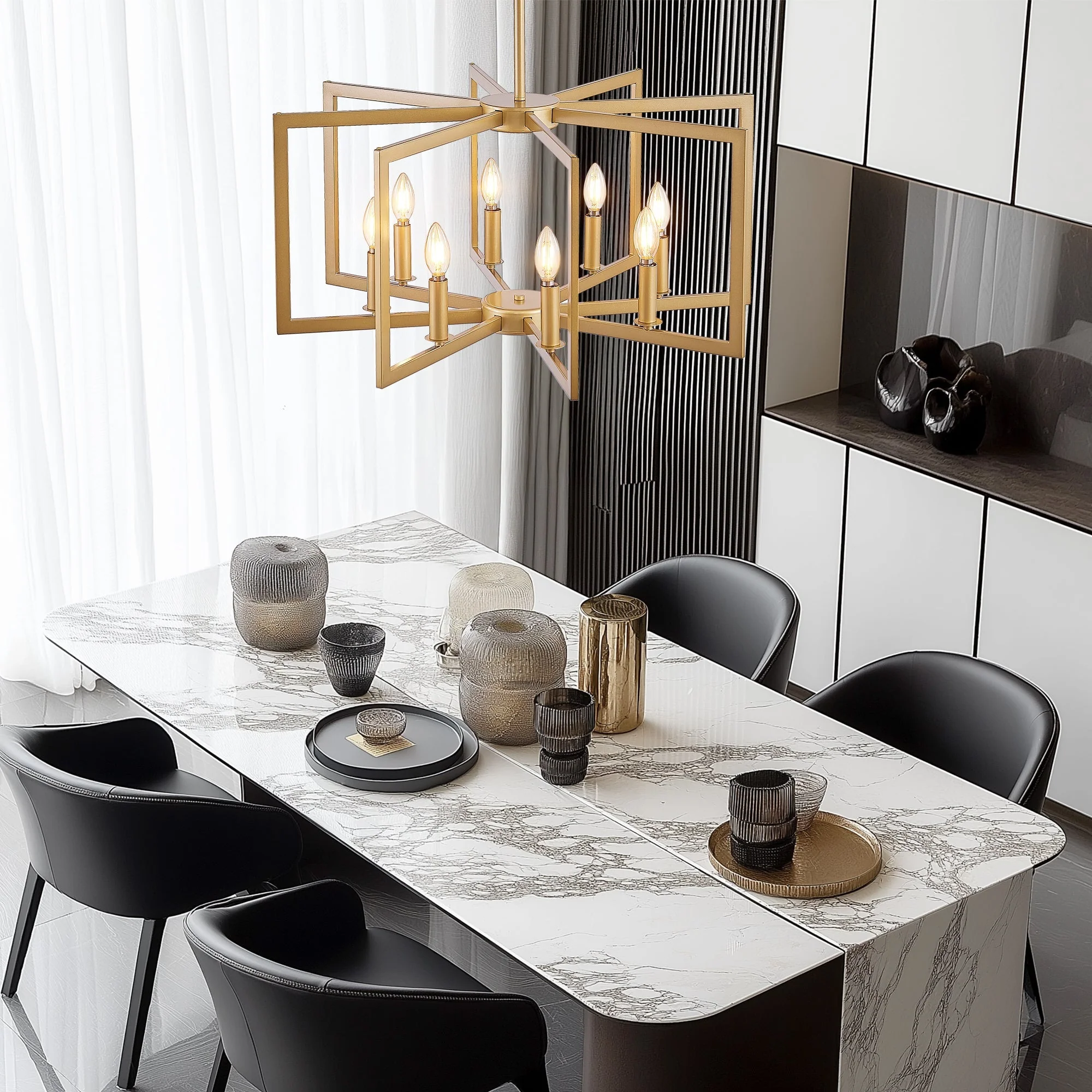 27" Modern Golden Geometric 8-Light Chandelier - Image 3