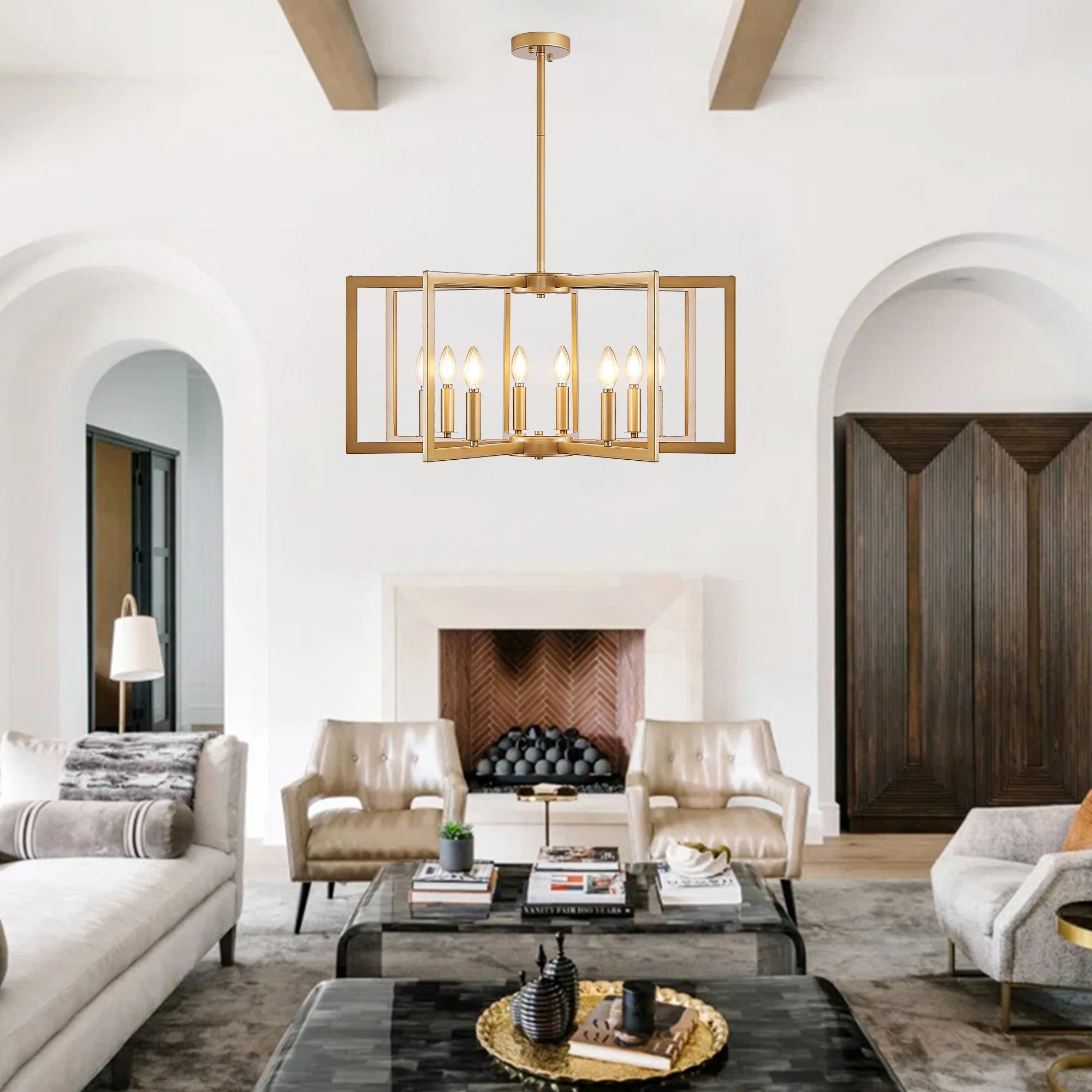 27" Modern Golden Geometric 8-Light Chandelier - Image 4