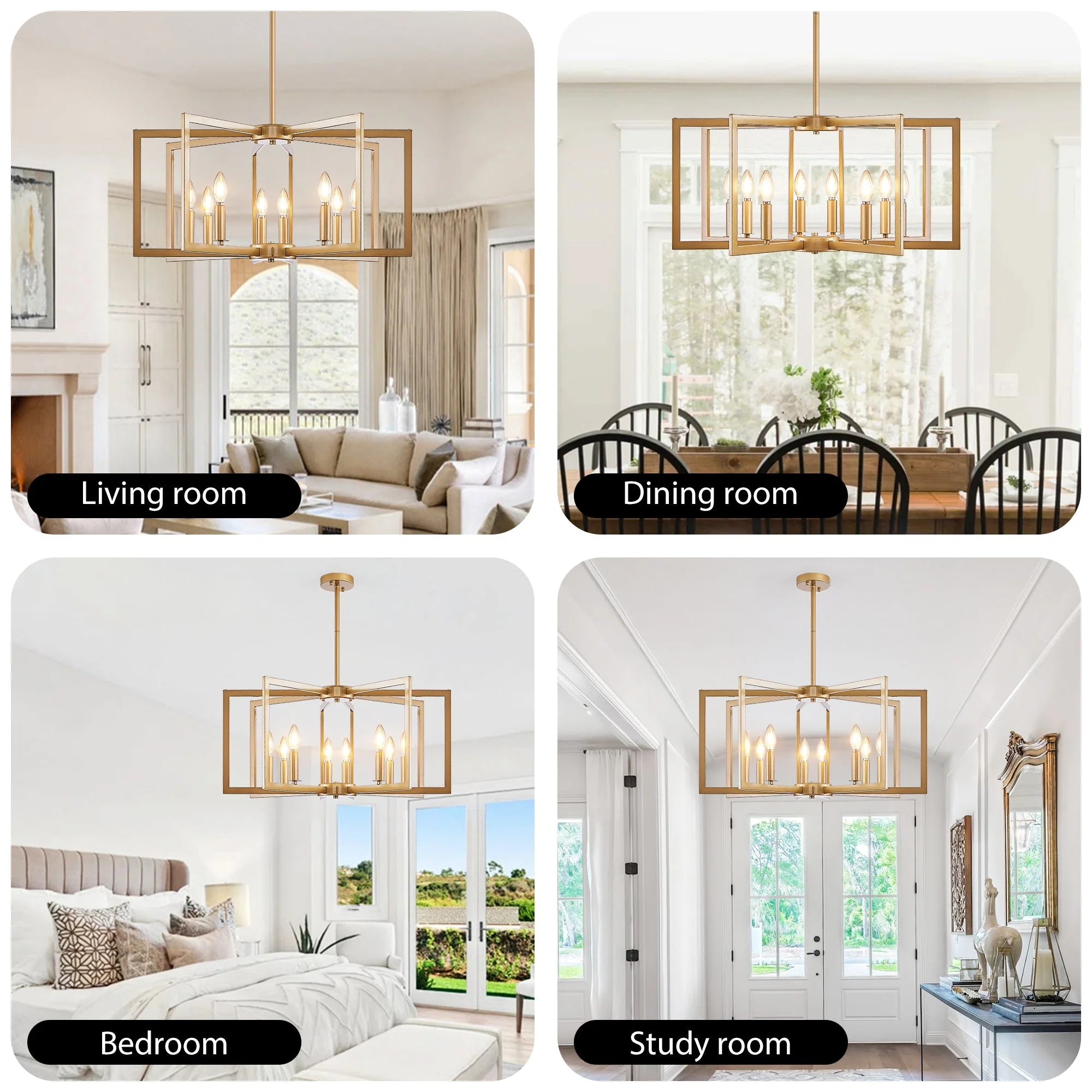 27" Modern Golden Geometric 8-Light Chandelier - Image 8