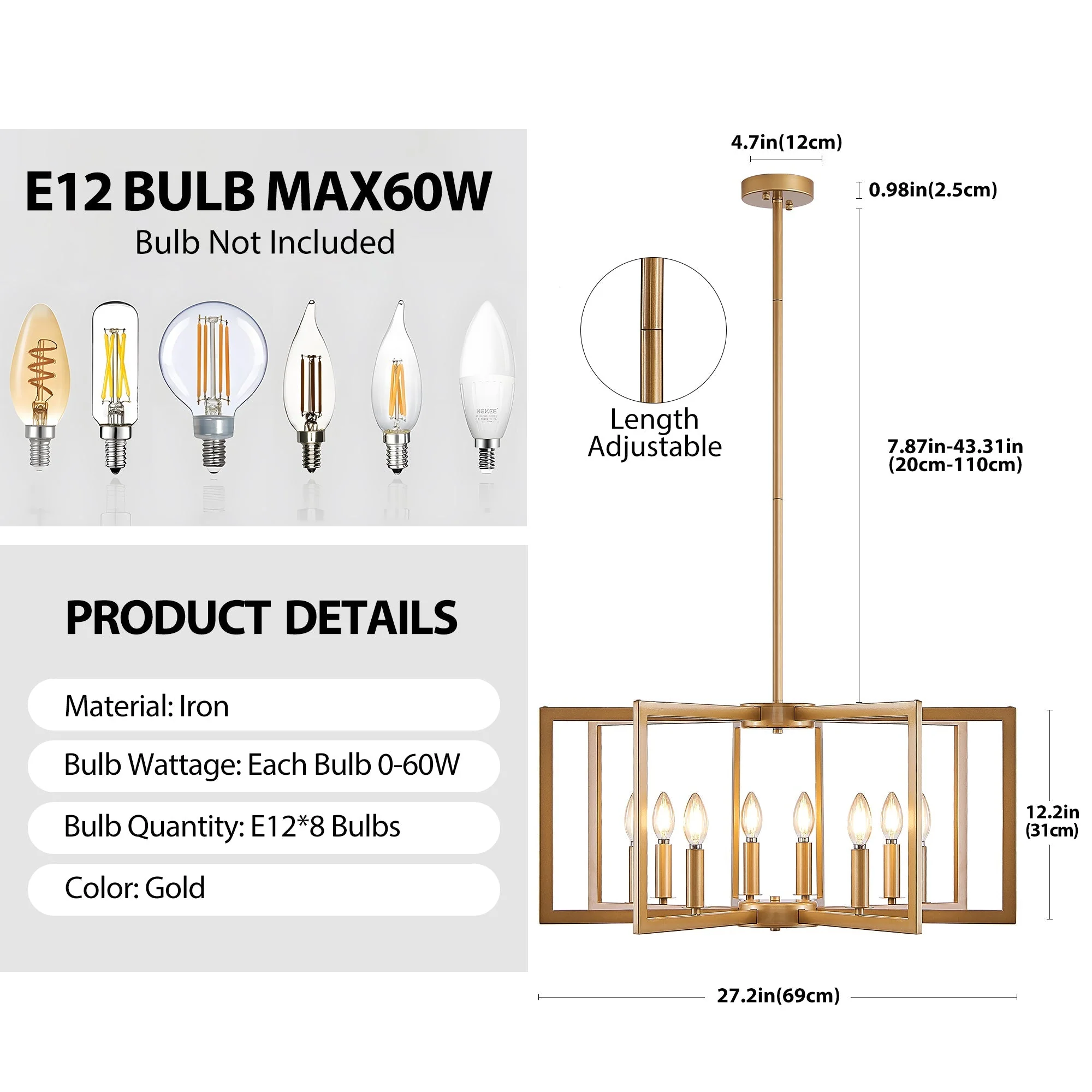 27" Modern Golden Geometric 8-Light Chandelier - Image 9