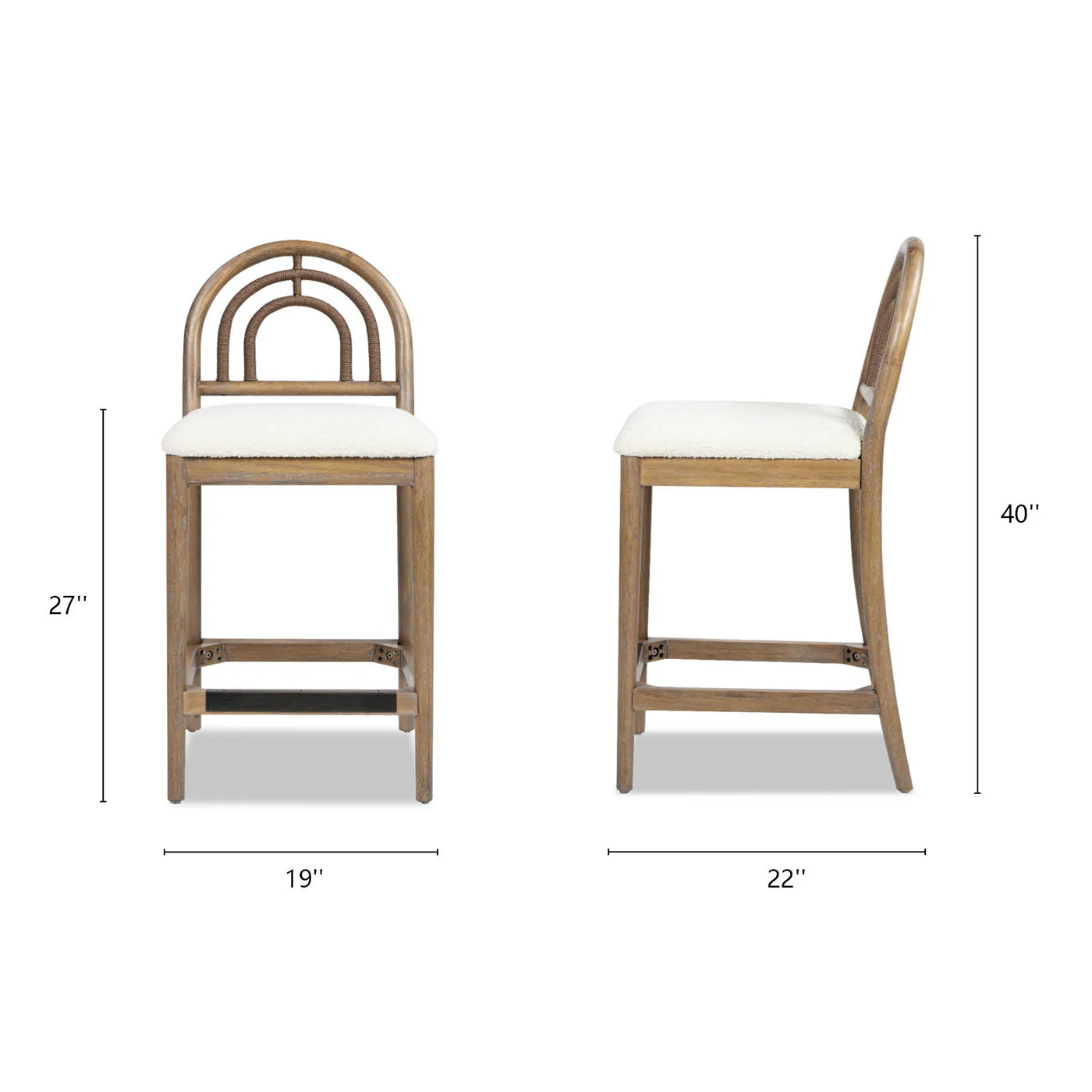 27" Upholstered Counter Stool Set of 2 with Arched Wood Back - Image 3