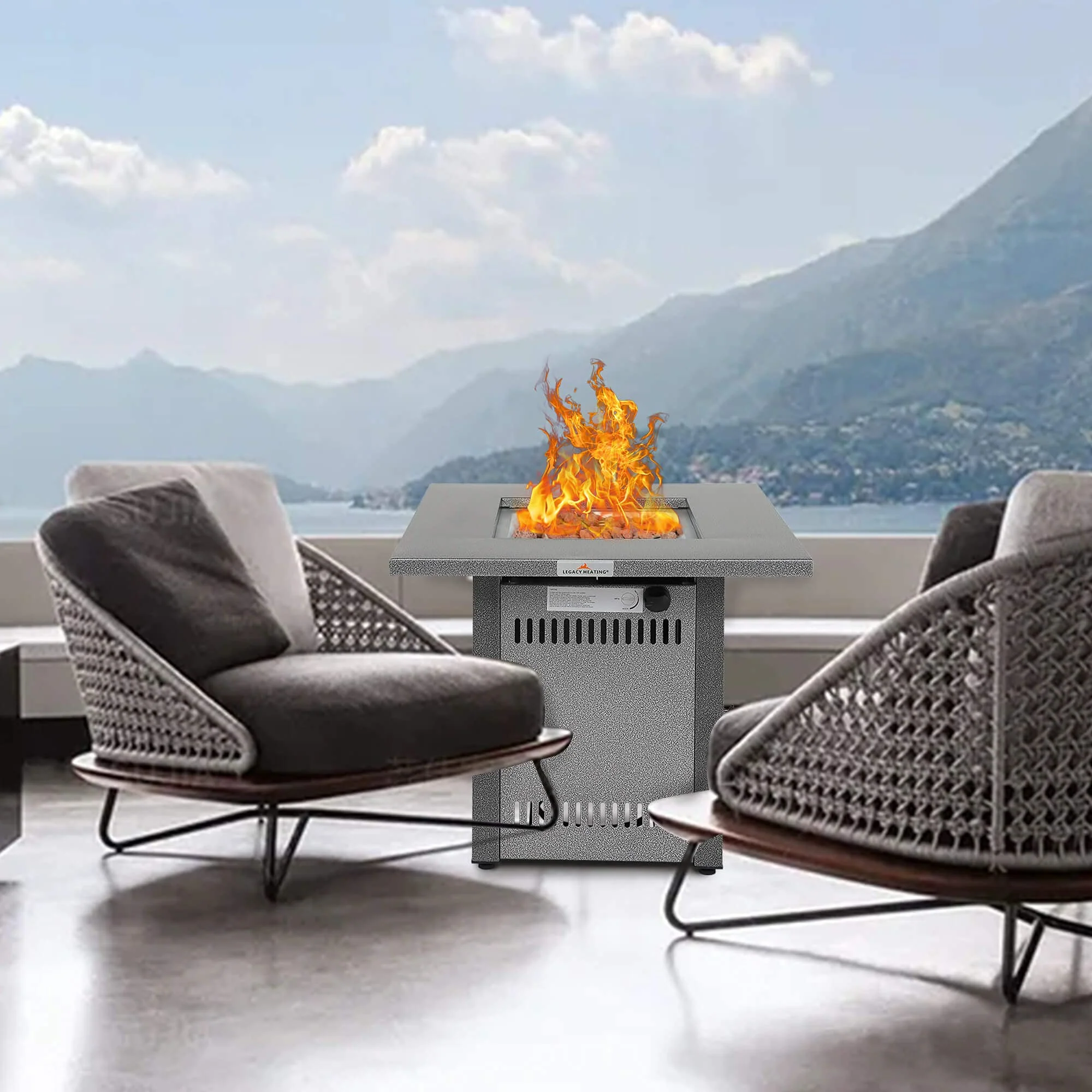 28" 50000 BTU Silver Outdoor Propane Gas Fire Pit Table - Image 2