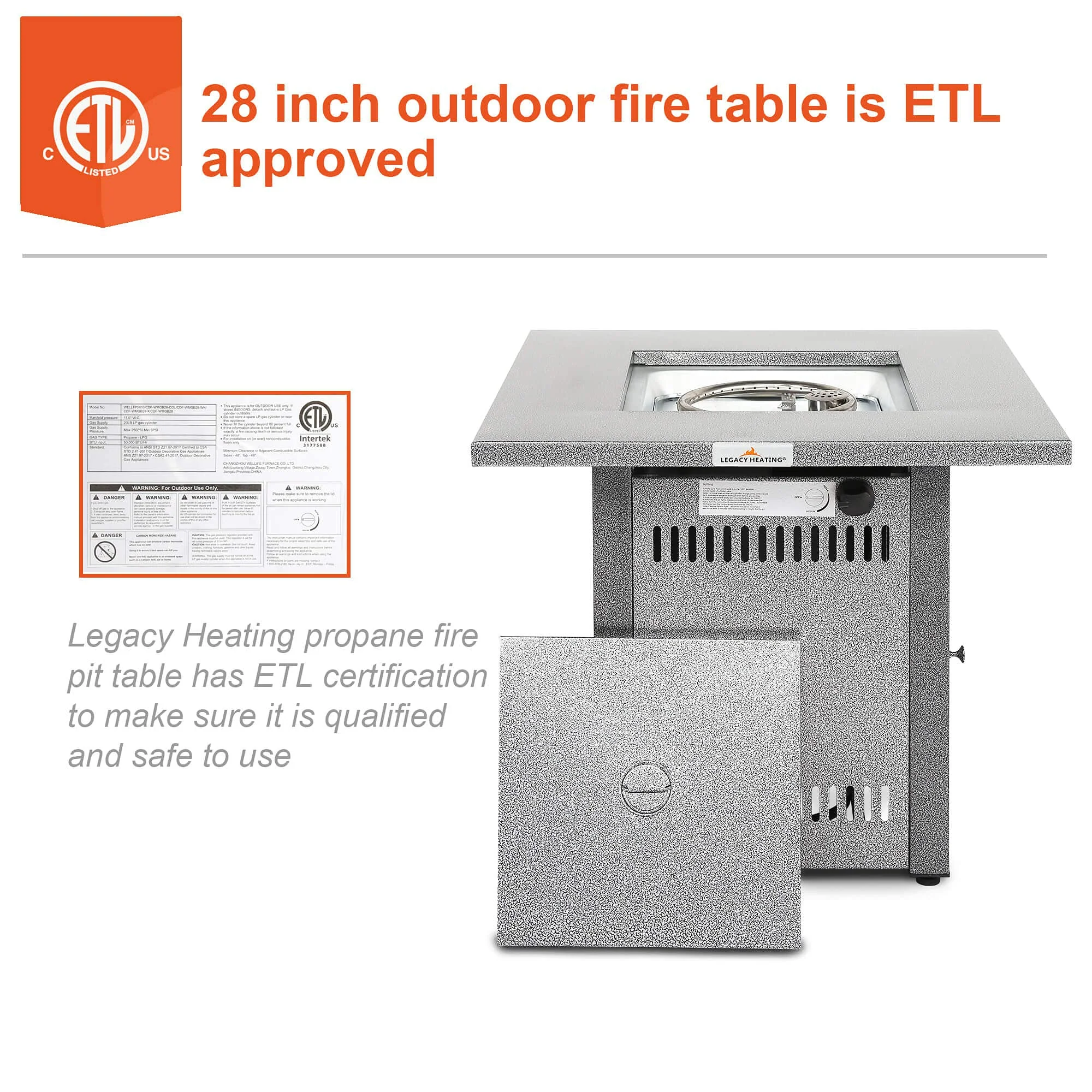 28" 50000 BTU Silver Outdoor Propane Gas Fire Pit Table - Image 4