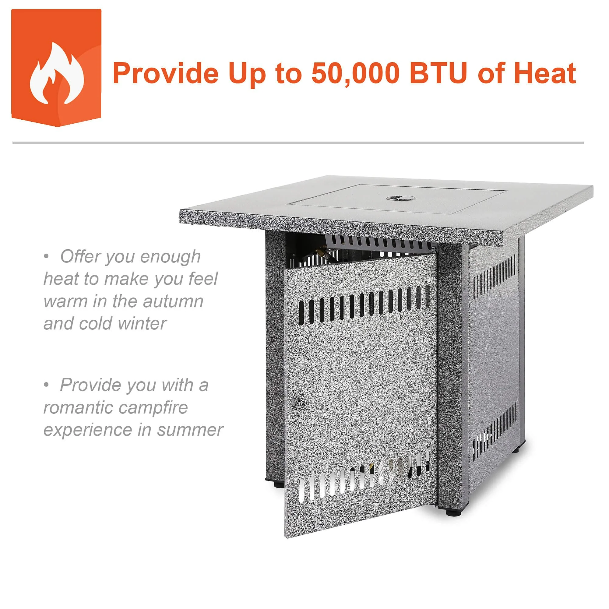 28" 50000 BTU Silver Outdoor Propane Gas Fire Pit Table - Image 6