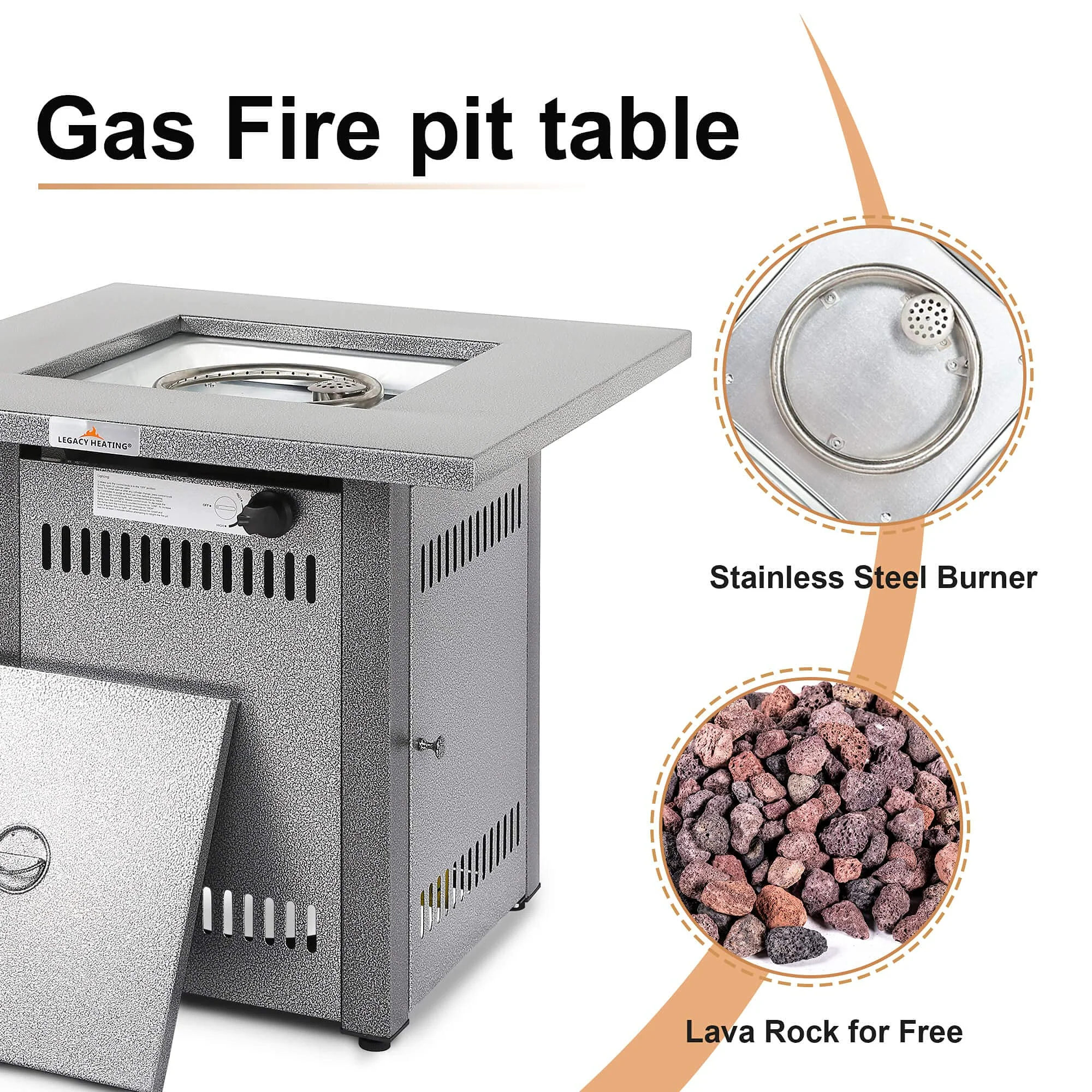 28" 50000 BTU Silver Outdoor Propane Gas Fire Pit Table - Image 7