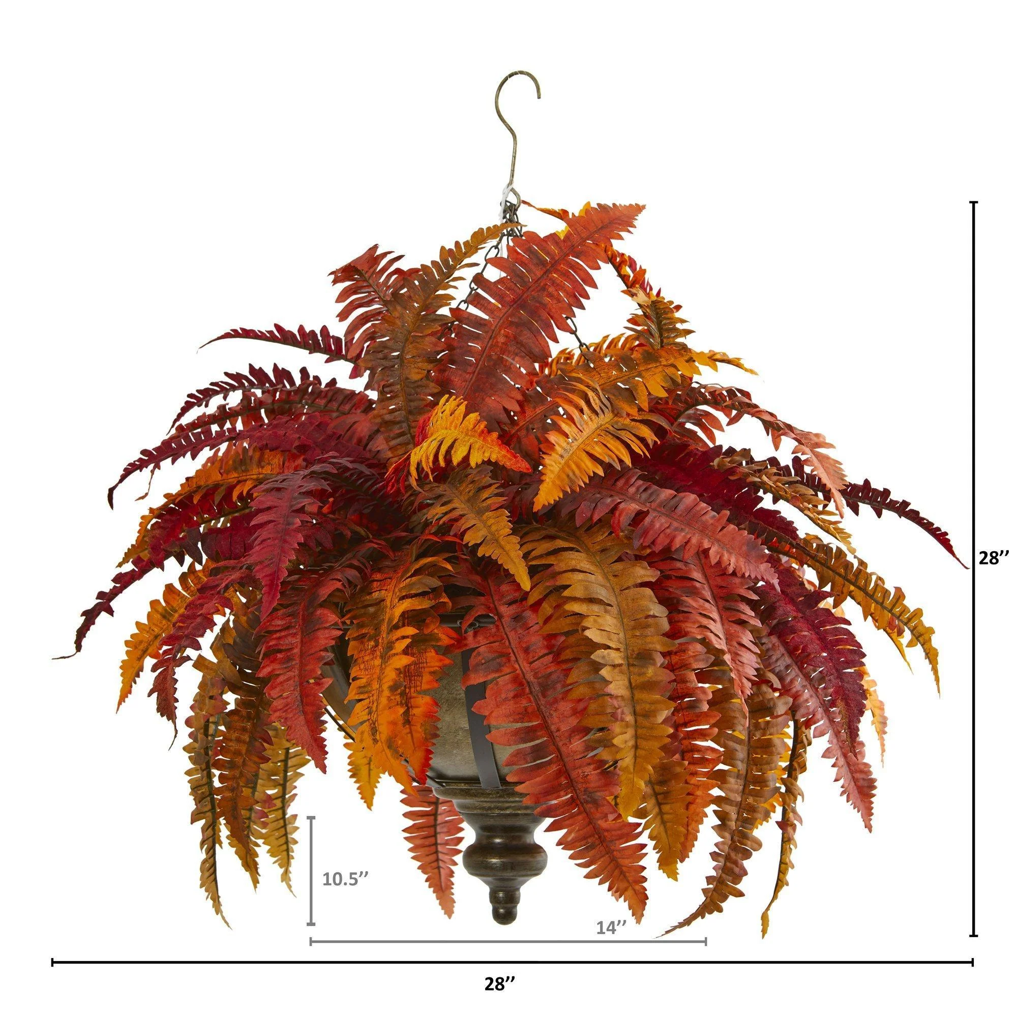 28” Autumn Boston Fern Artificial Plant in Hanging Metal Bowl - Image 2