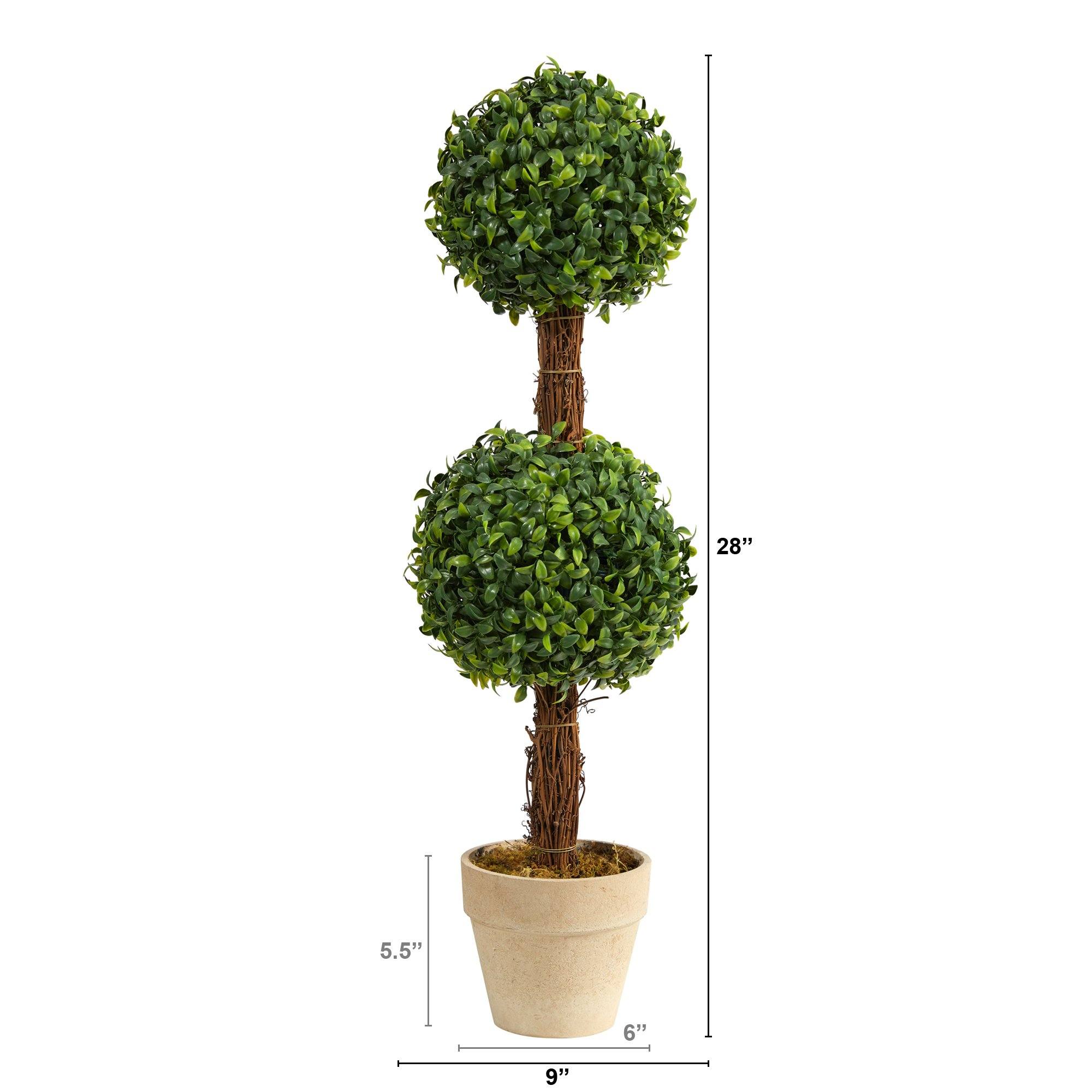28” Boxwood Double Ball Topiary Artificial Tree (Indoor/Outdoor) - Image 2