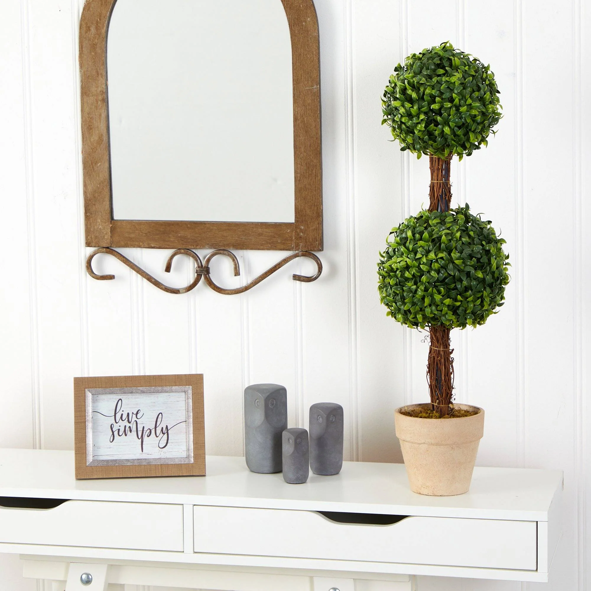 28” Boxwood Double Ball Topiary Artificial Tree (Indoor/Outdoor) - Image 3