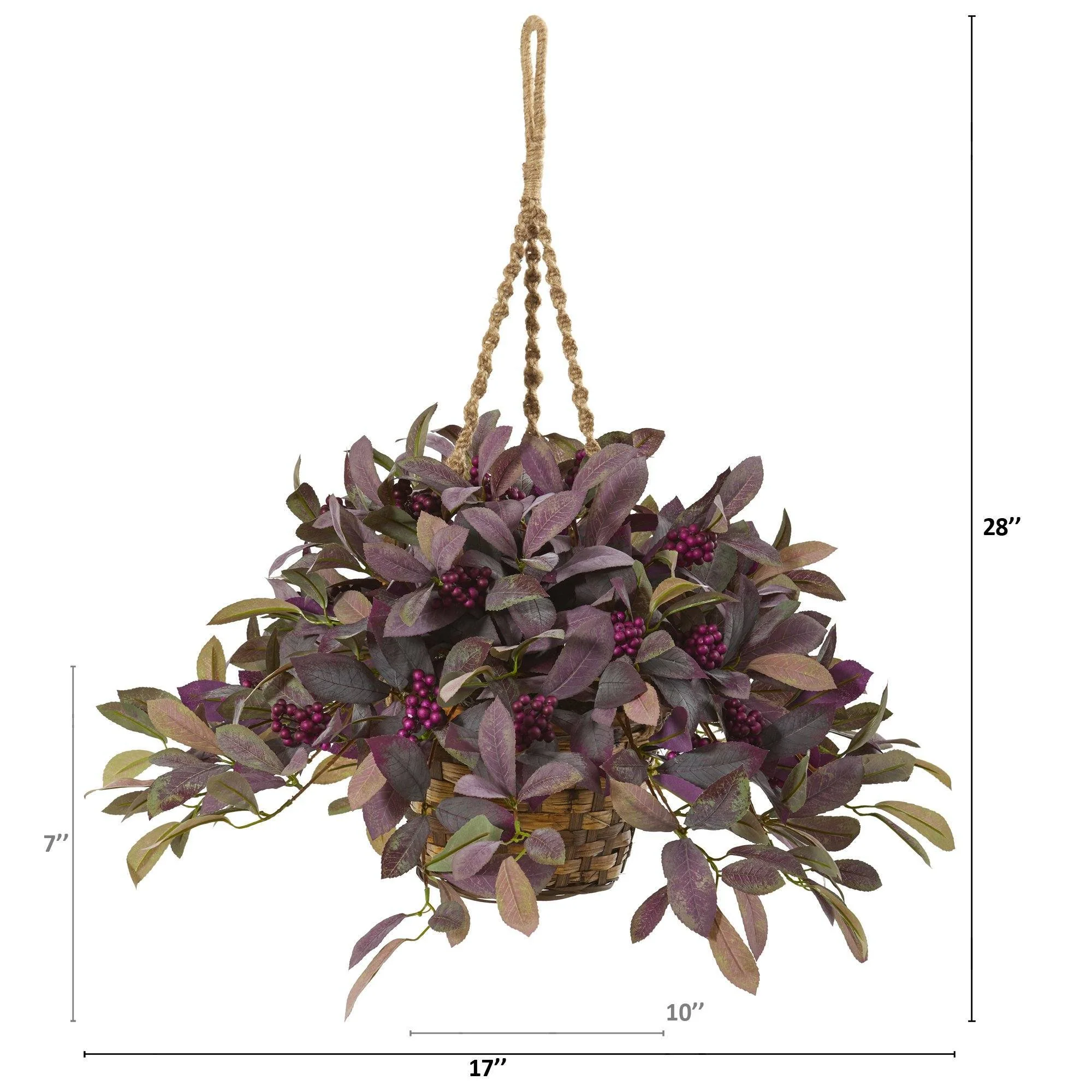 28” Fall Laurel Leaf with Berries Artificial Plant in Hanging Basket - Image 2