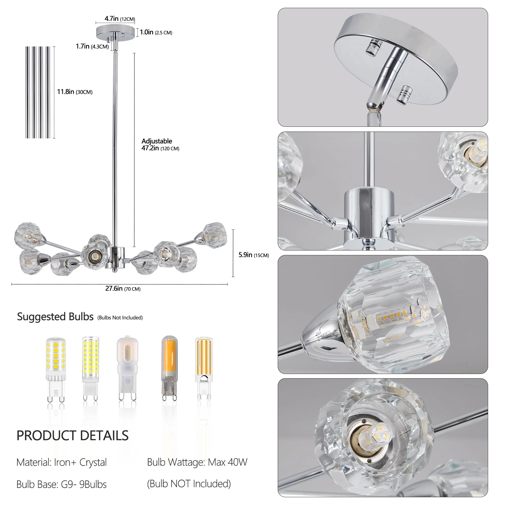 28" Modern Crystal Chandelier With 9 Lights - Image 8