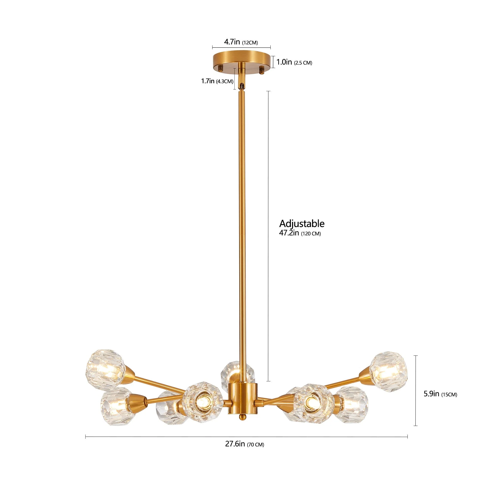 28" Modern Crystal Chandelier with 9 Lights in Golden Finish - Image 10