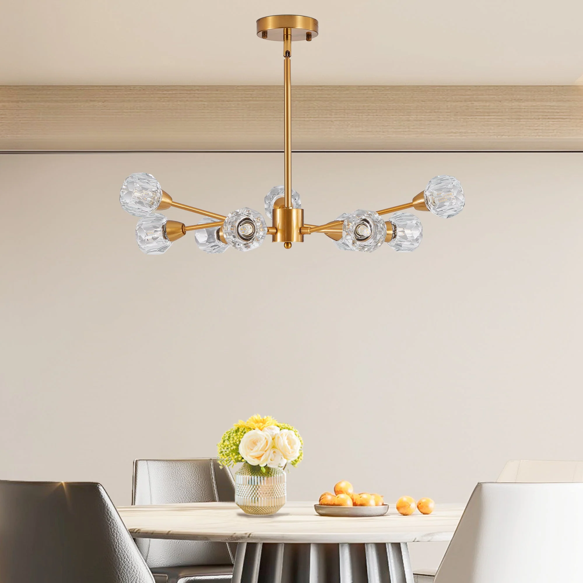 28" Modern Crystal Chandelier with 9 Lights in Golden Finish - Image 3