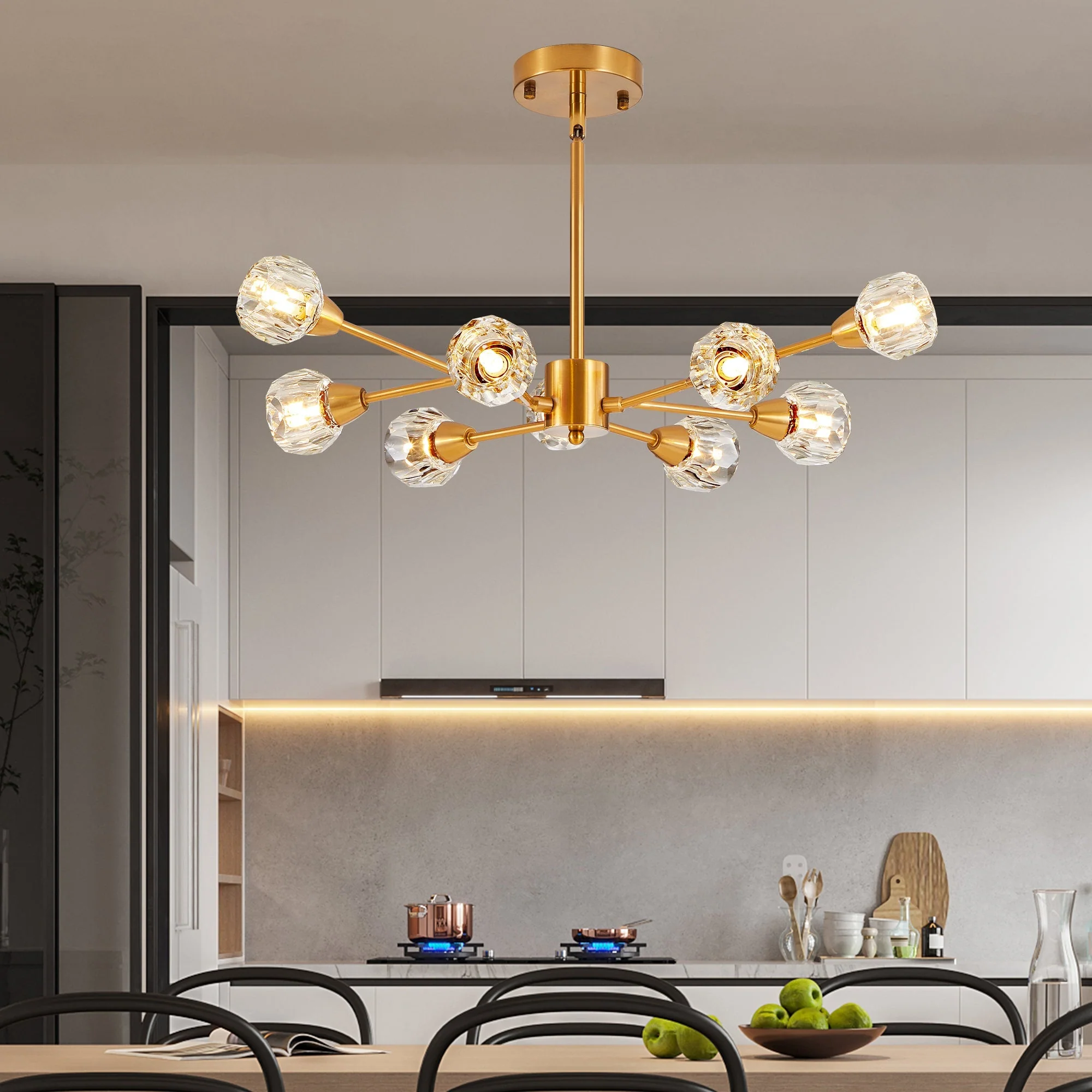 28" Modern Crystal Chandelier with 9 Lights in Golden Finish - Image 4