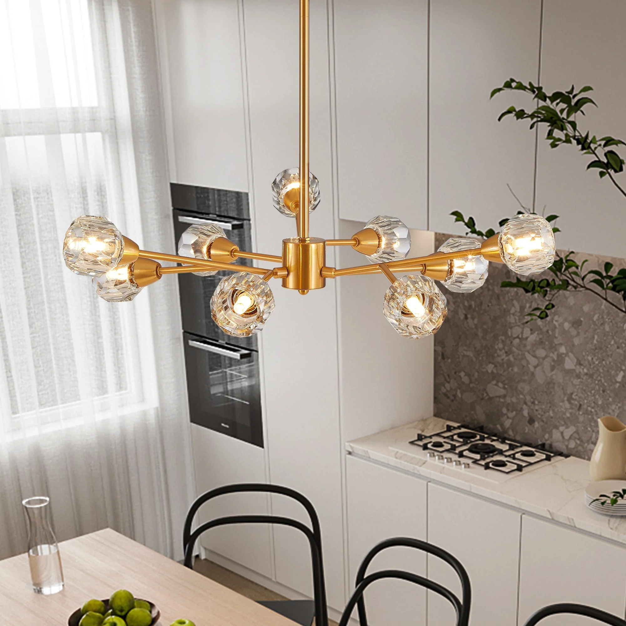28" Modern Crystal Chandelier with 9 Lights in Golden Finish - Image 5