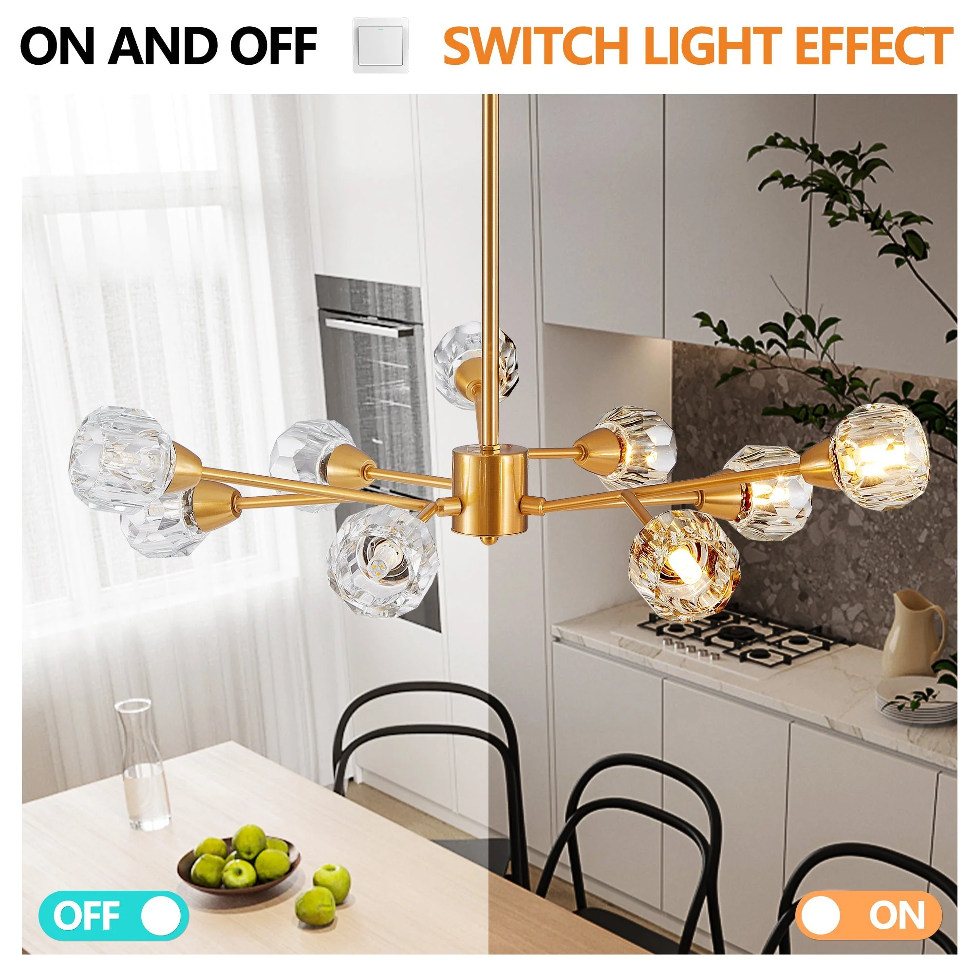 28" Modern Crystal Chandelier with 9 Lights in Golden Finish - Image 6