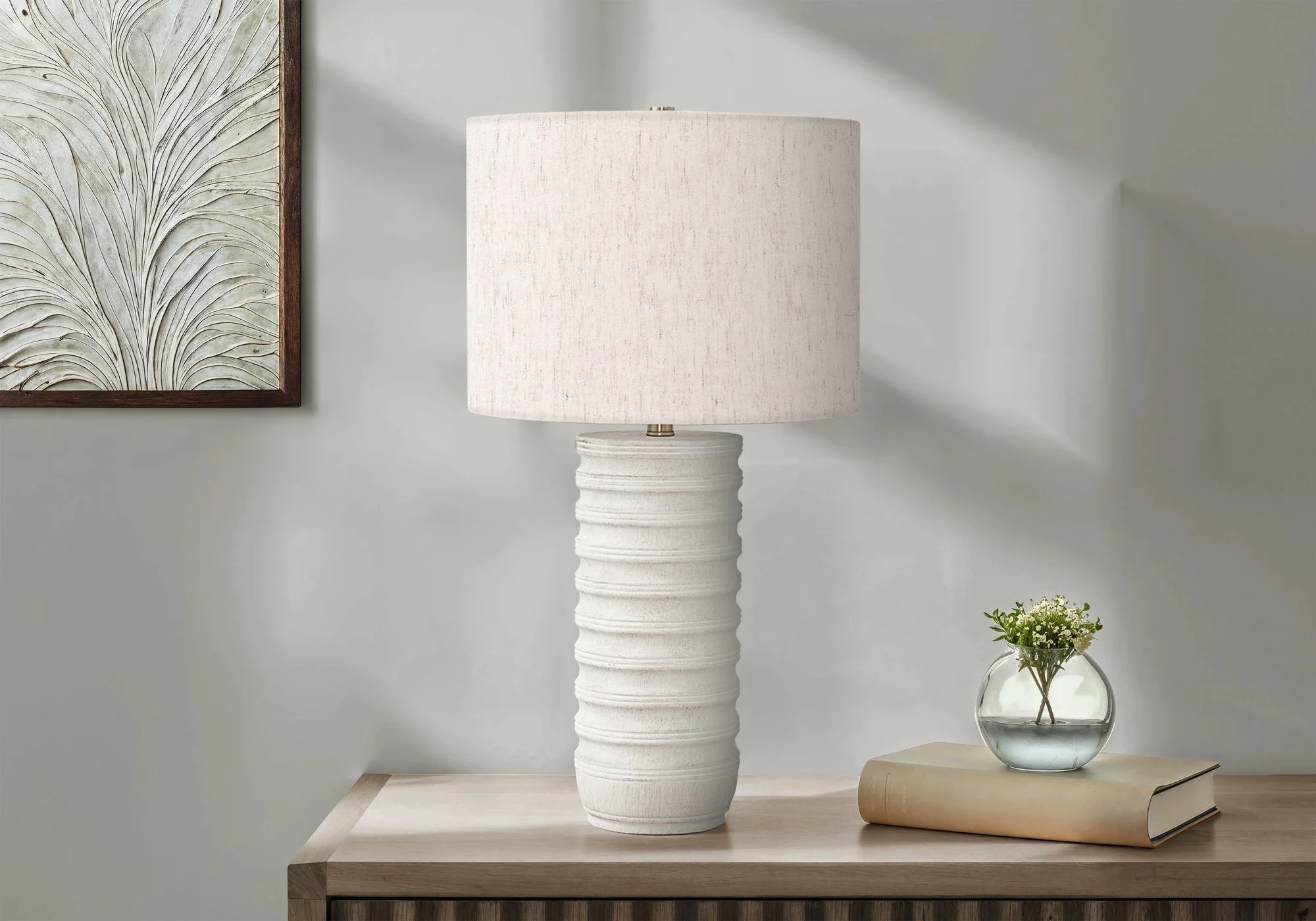 28"h Cream Resin Table Lamp with Ivory Linen Shade - Image 2