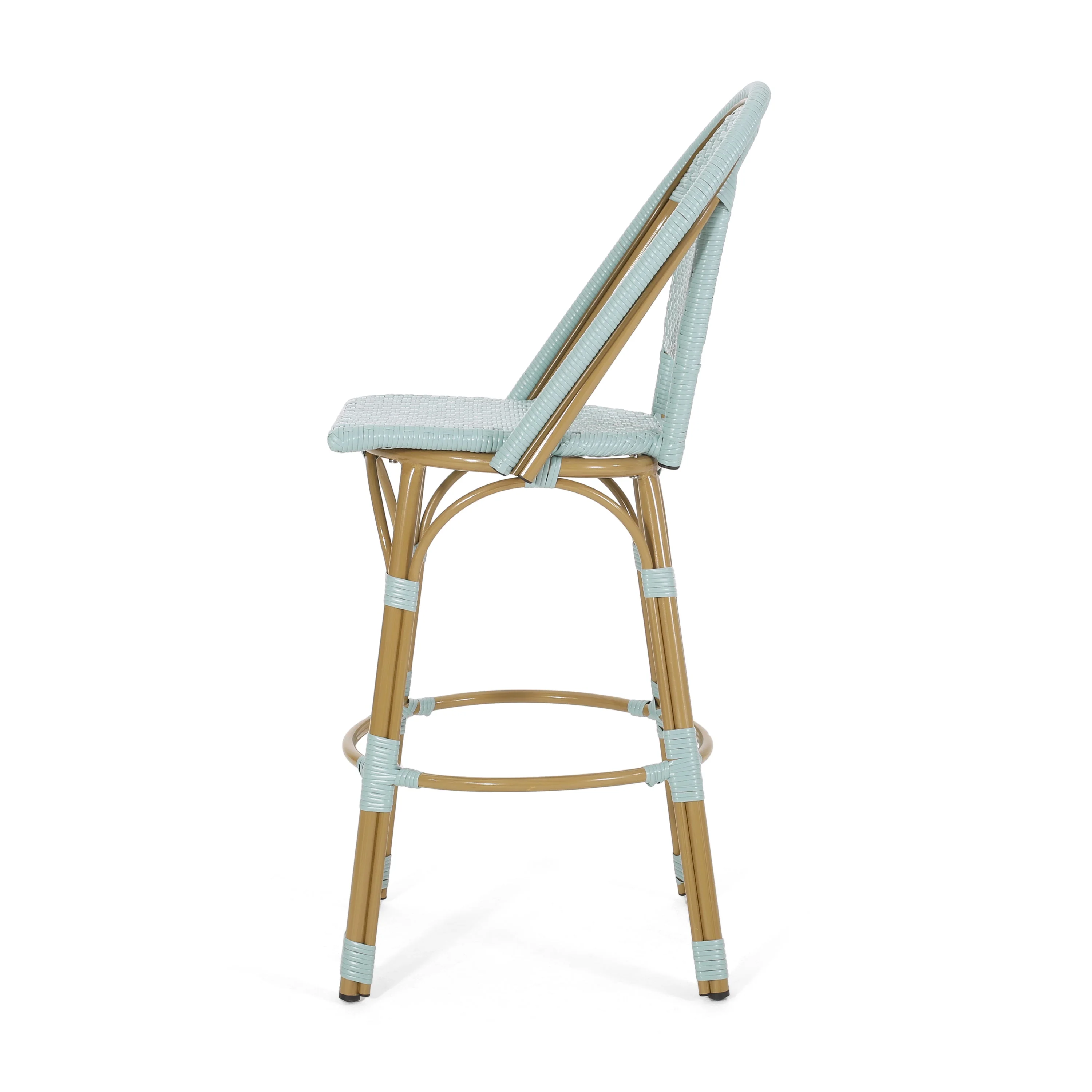 29.5' Outdoor PE Rattan and Aluminum French Barstools, Set of 2 - Image 10