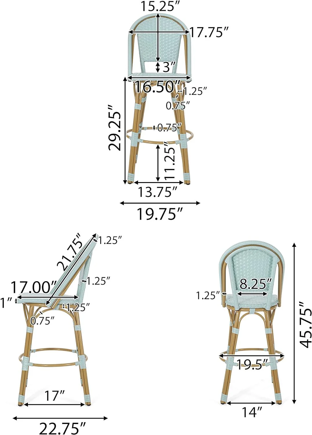 29.5' Outdoor PE Rattan and Aluminum French Barstools, Set of 2 - Image 5