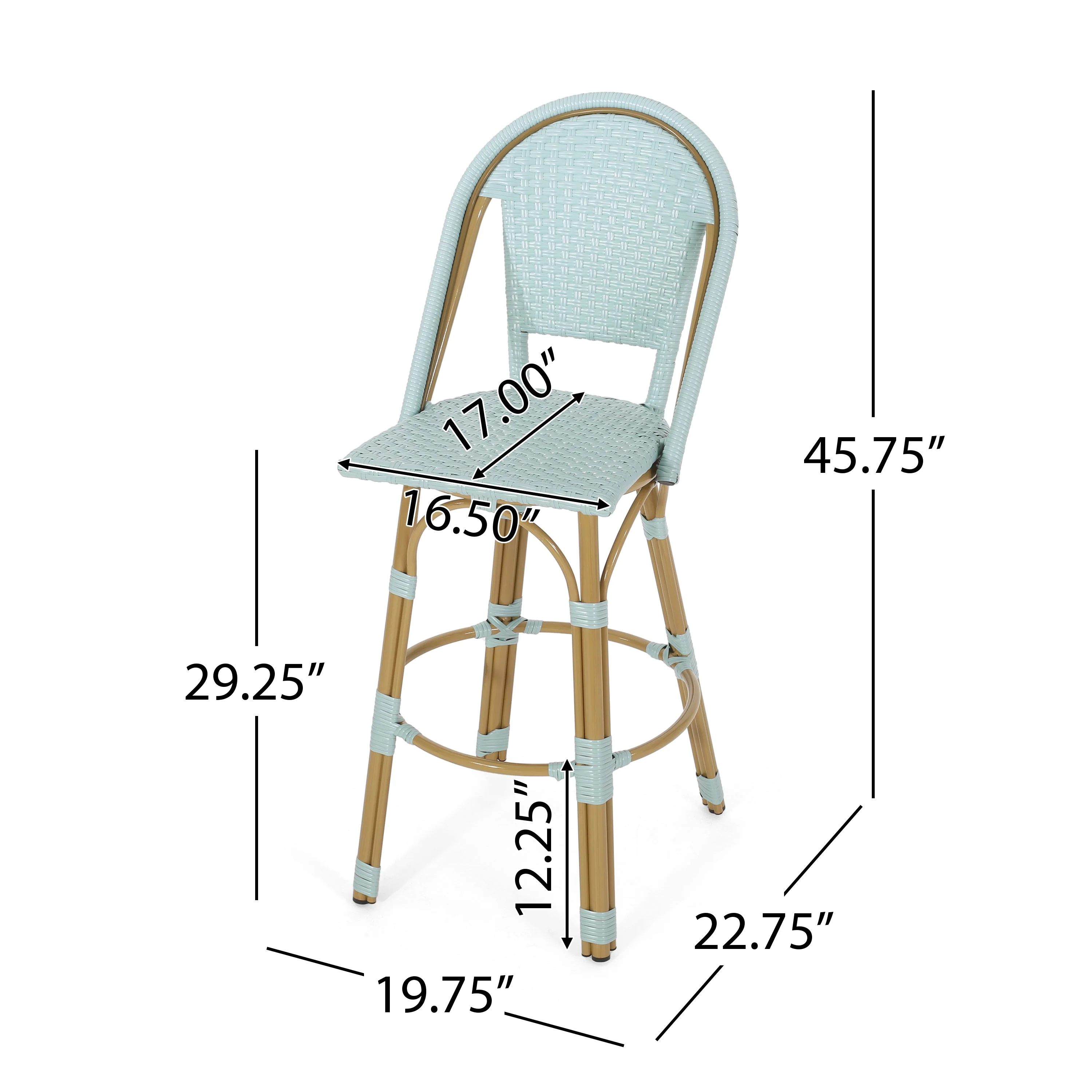 29.5' Outdoor PE Rattan and Aluminum French Barstools, Set of 2 - Image 6