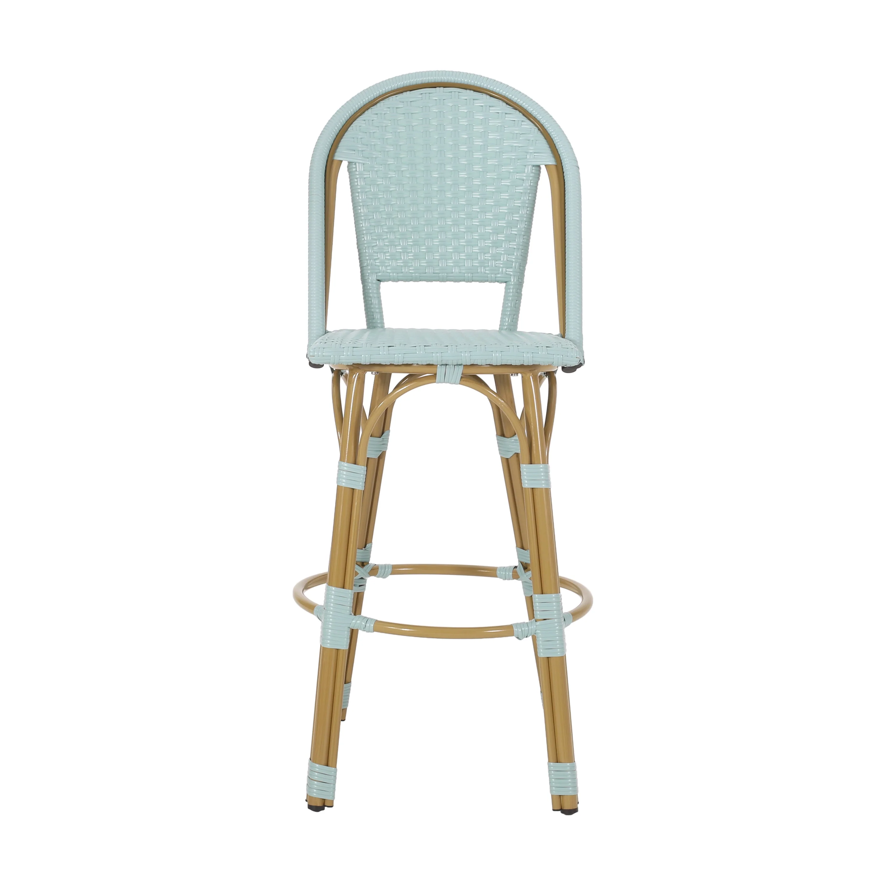 29.5' Outdoor PE Rattan and Aluminum French Barstools, Set of 2 - Image 7