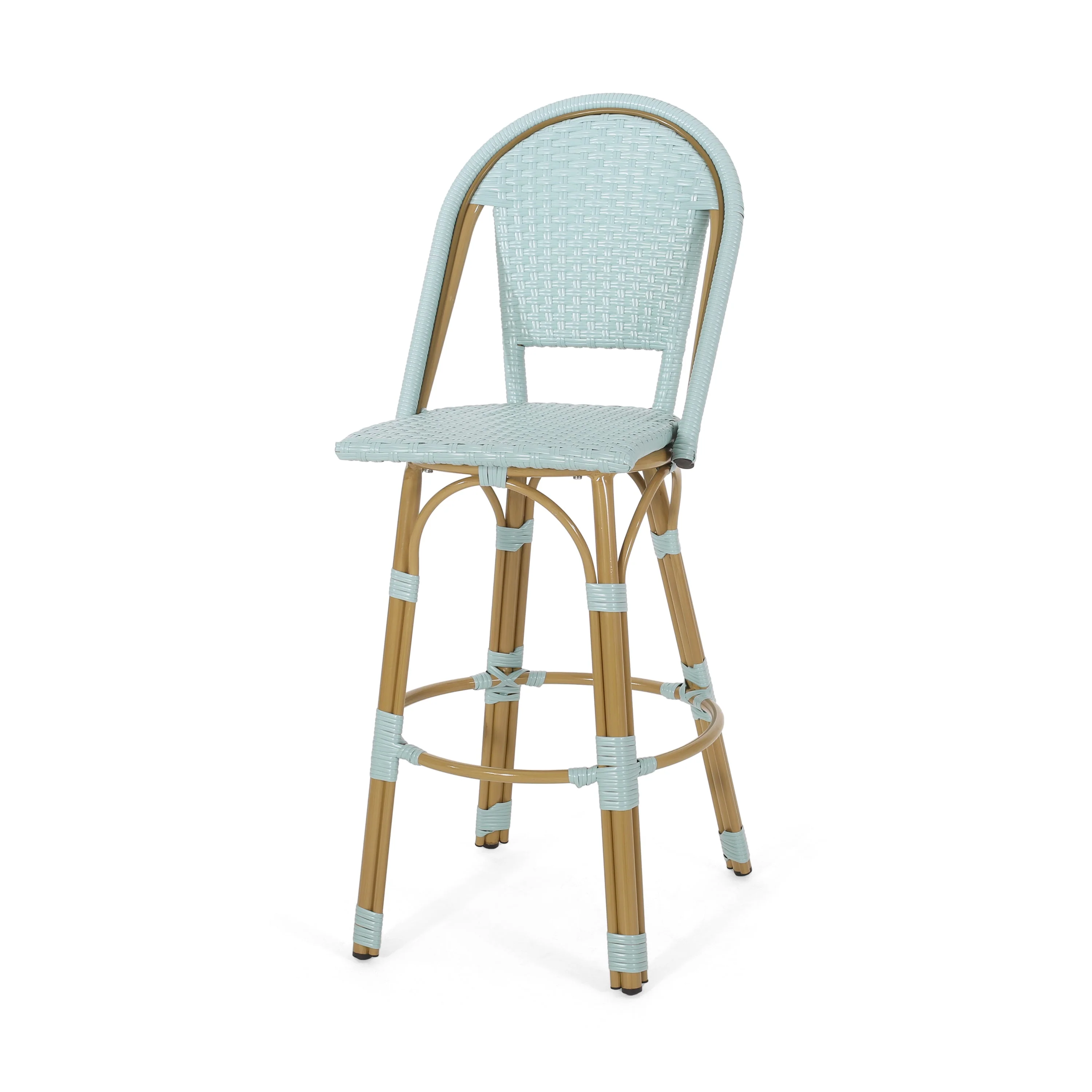 29.5' Outdoor PE Rattan and Aluminum French Barstools, Set of 2 - Image 8